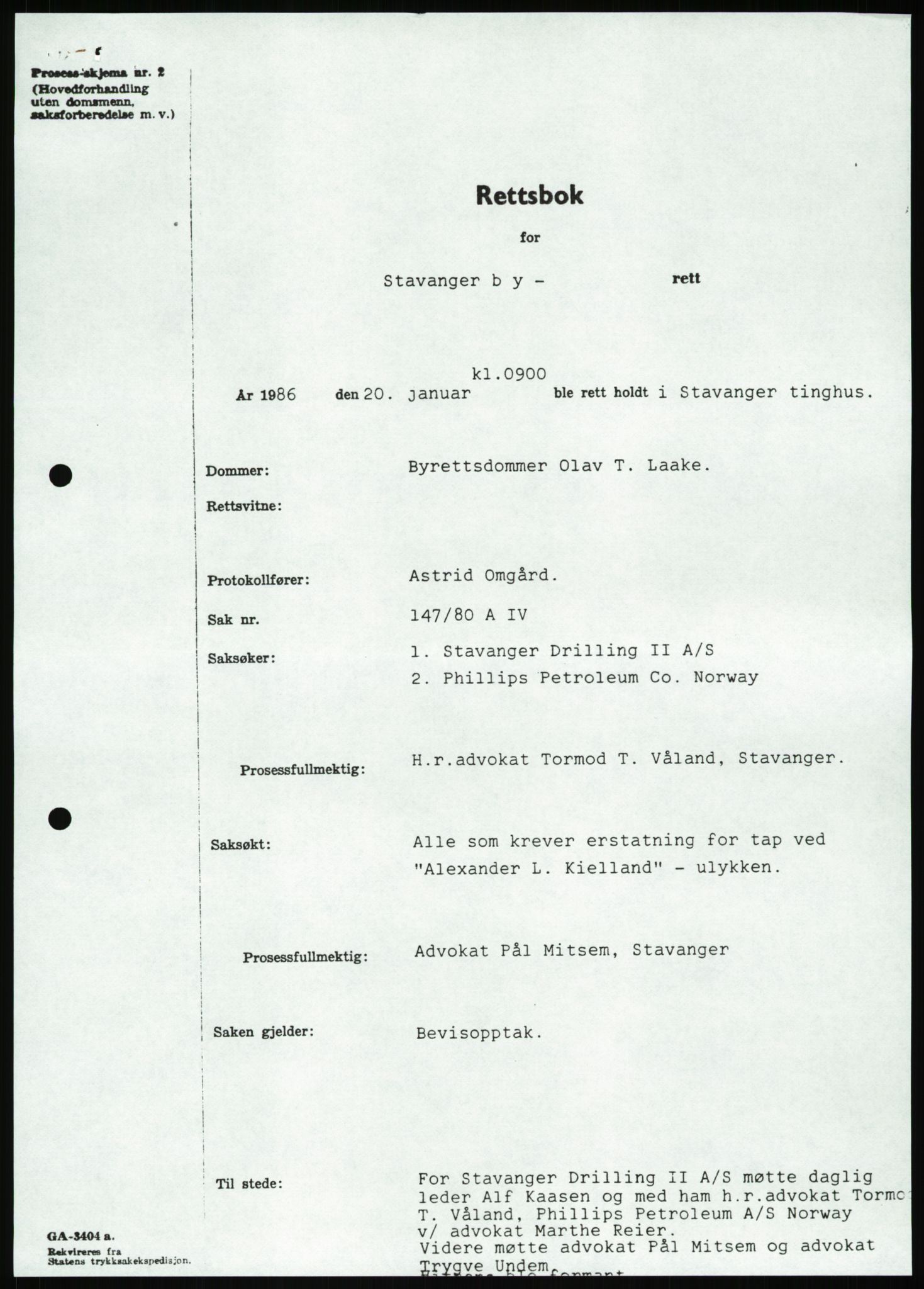 Pa 1503 - Stavanger Drilling AS, AV/SAST-A-101906/Da/L0001: Alexander L. Kielland - Begrensningssak Stavanger byrett, 1986, p. 47