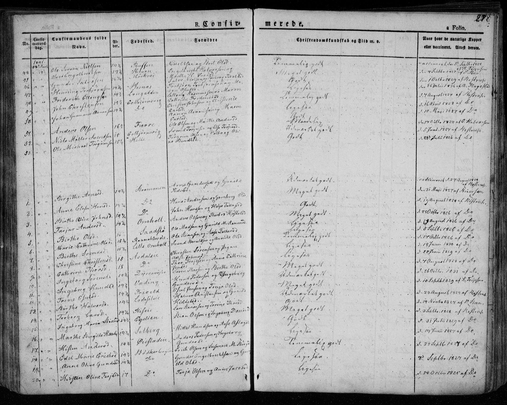 Øyestad sokneprestkontor, AV/SAK-1111-0049/F/Fa/L0013: Parish register (official) no. A 13, 1827-1842, p. 278