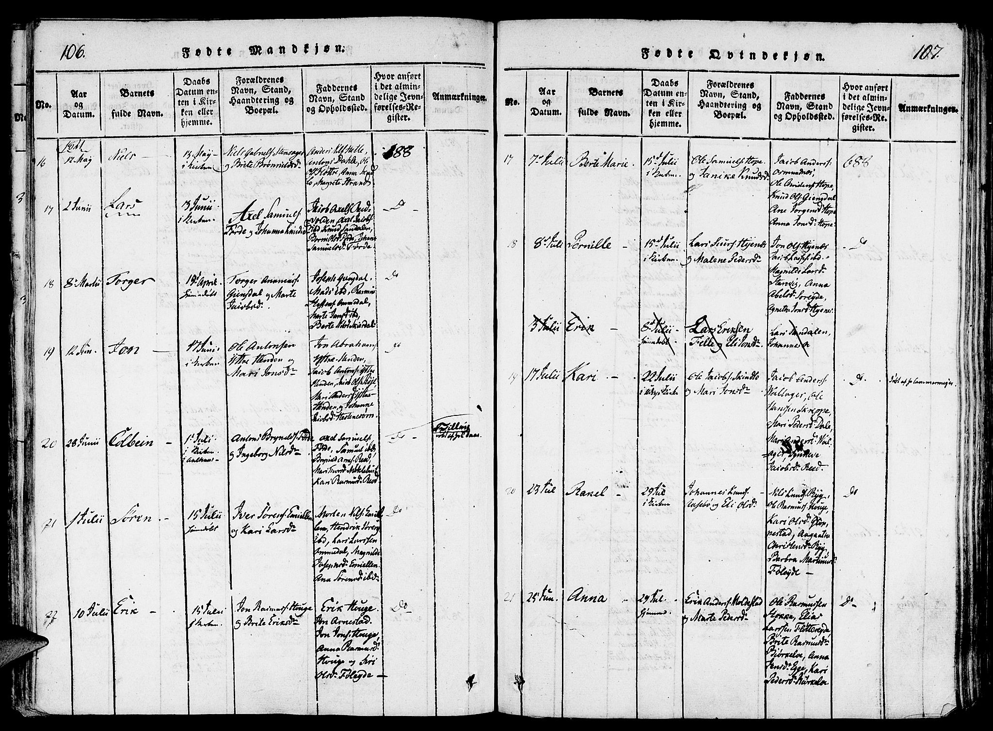 Gloppen sokneprestembete, AV/SAB-A-80101/H/Haa/Haaa/L0006: Parish register (official) no. A 6, 1816-1826, p. 106-107