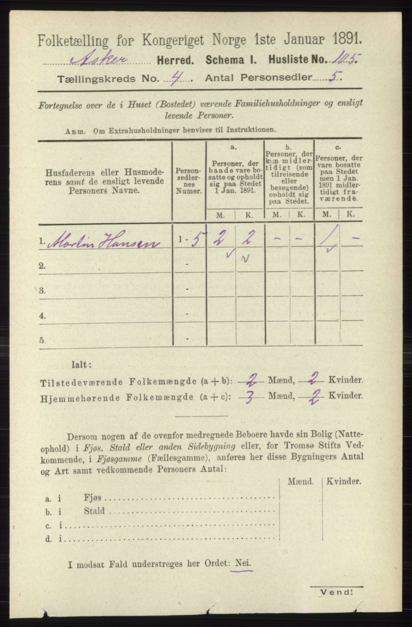 RA, 1891 census for 0220 Asker, 1891, p. 2941