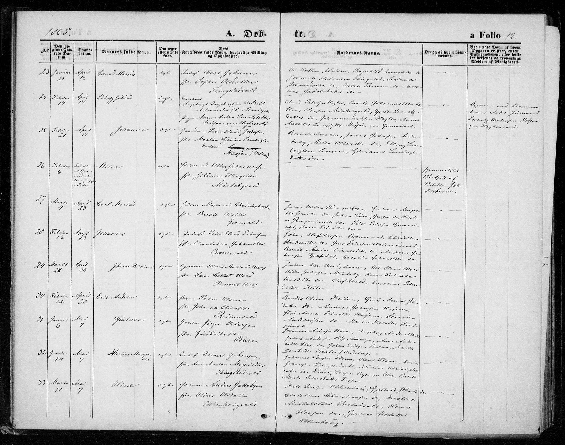 Ministerialprotokoller, klokkerbøker og fødselsregistre - Nord-Trøndelag, AV/SAT-A-1458/721/L0206: Parish register (official) no. 721A01, 1864-1874, p. 12