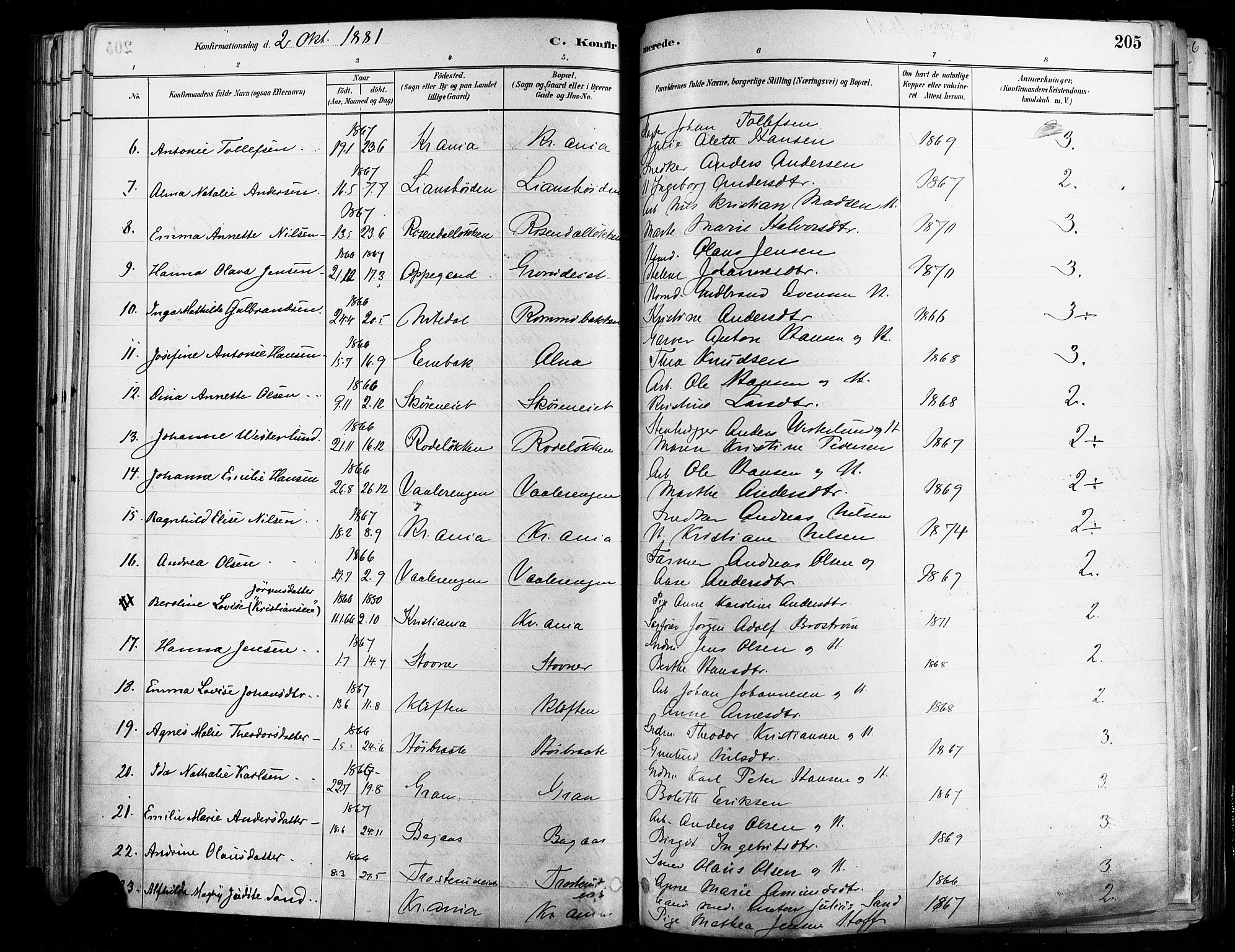 Østre Aker prestekontor Kirkebøker, SAO/A-10840/F/Fa/L0006: Parish register (official) no. I 5, 1879-1882, p. 205