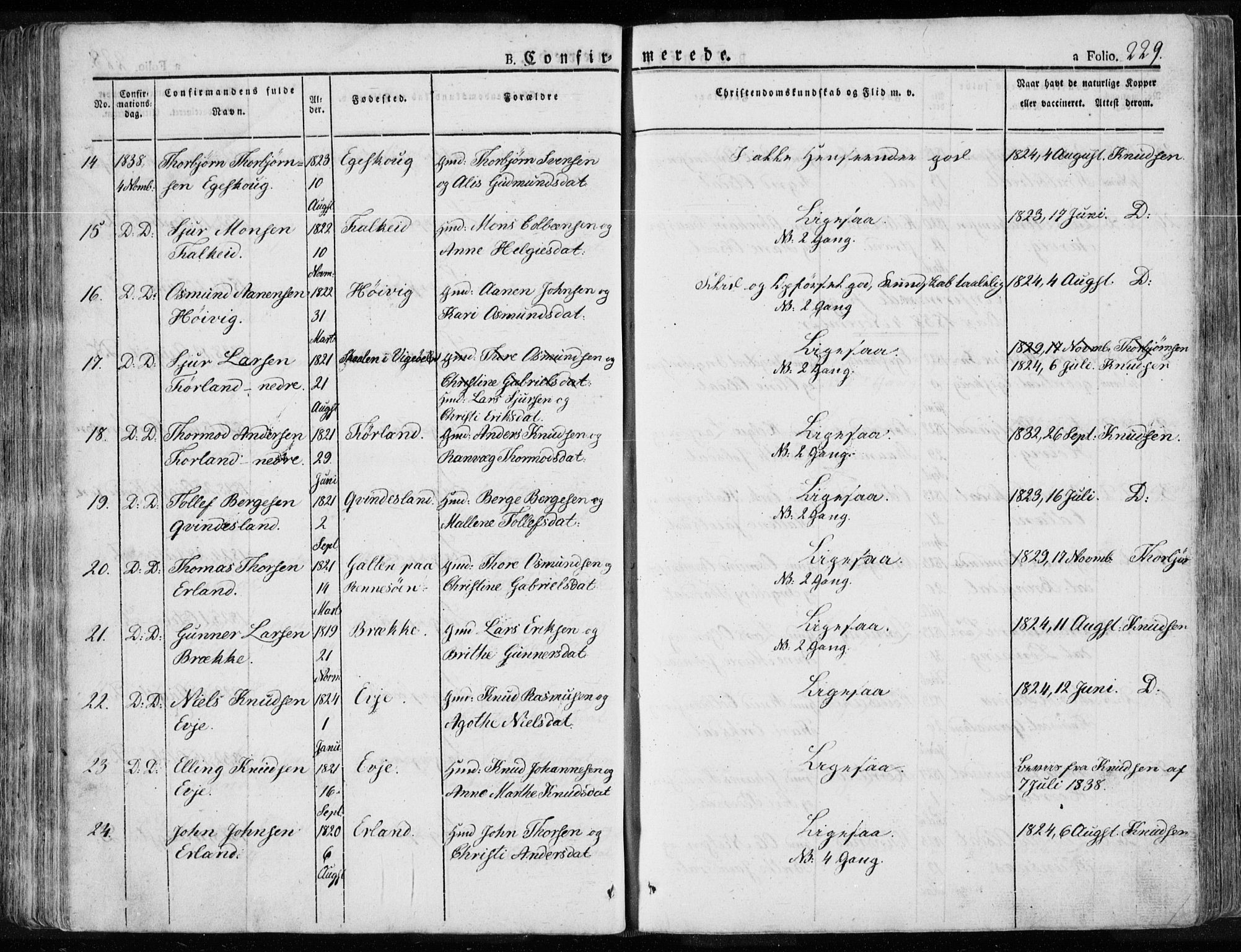 Tysvær sokneprestkontor, AV/SAST-A -101864/H/Ha/Haa/L0001: Parish register (official) no. A 1.1, 1831-1856, p. 229