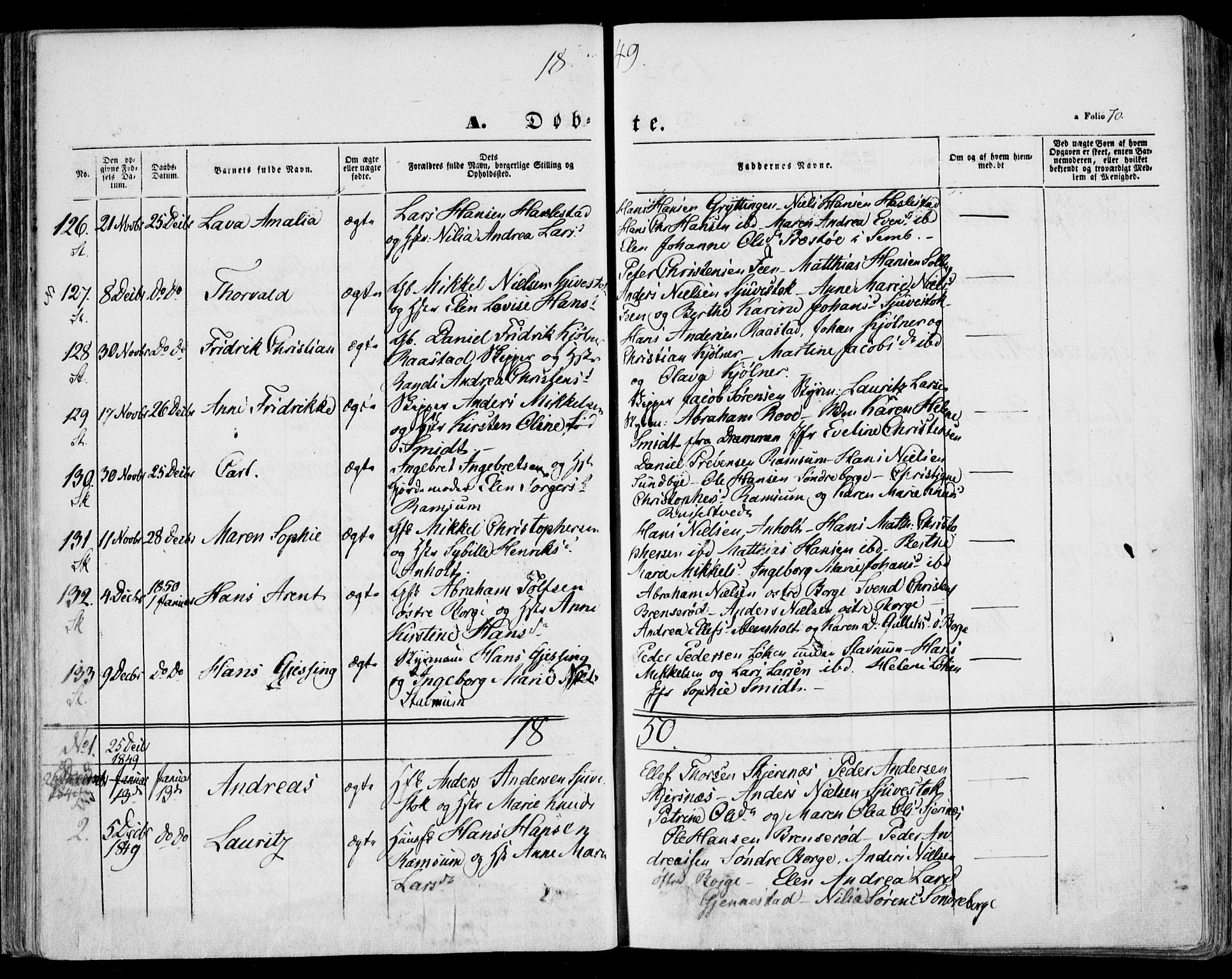 Stokke kirkebøker, AV/SAKO-A-320/F/Fa/L0007: Parish register (official) no. I 7, 1844-1857, p. 70