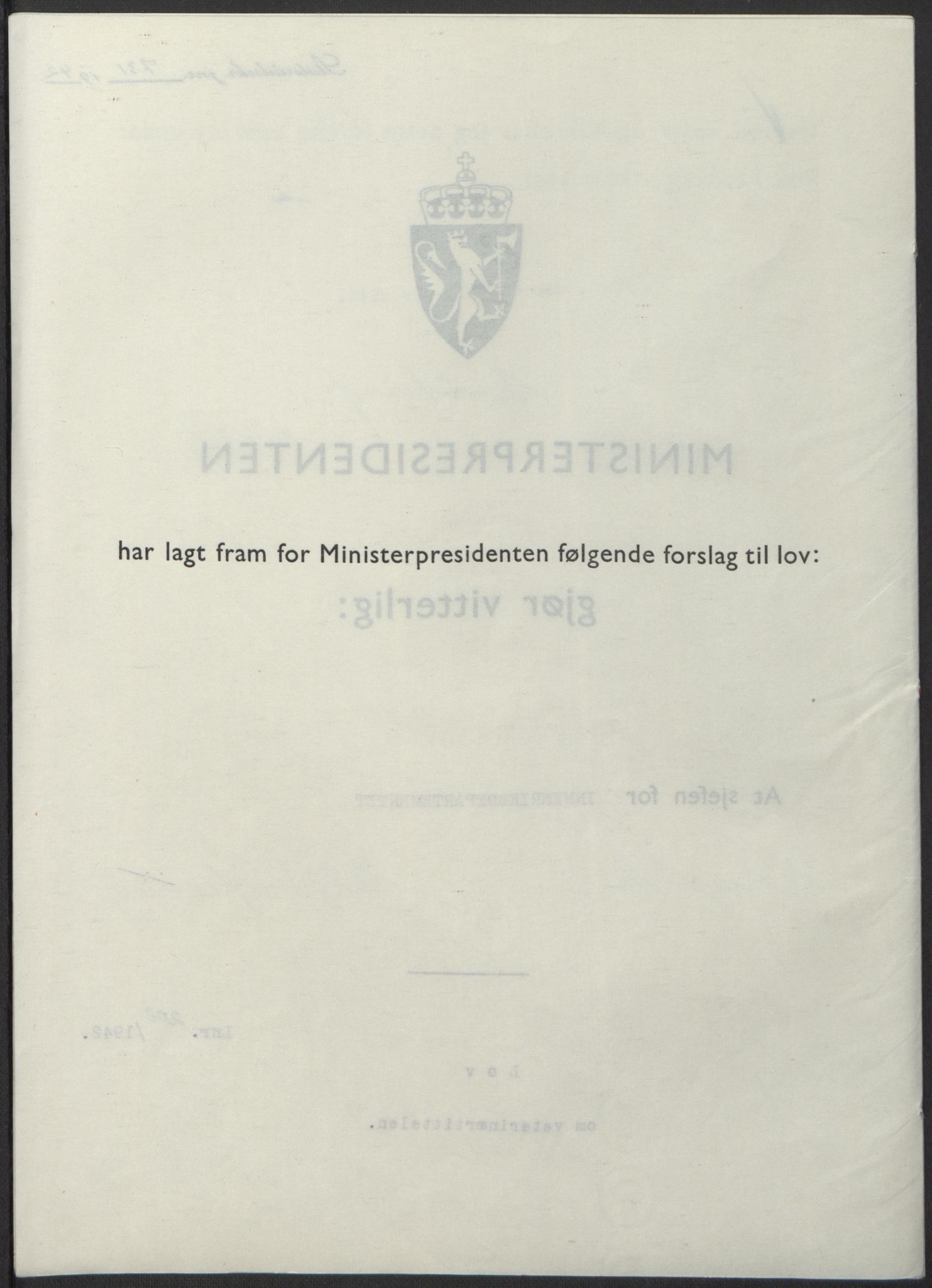 NS-administrasjonen 1940-1945 (Statsrådsekretariatet, de kommisariske statsråder mm), RA/S-4279/D/Db/L0098: Lover II, 1942, p. 458