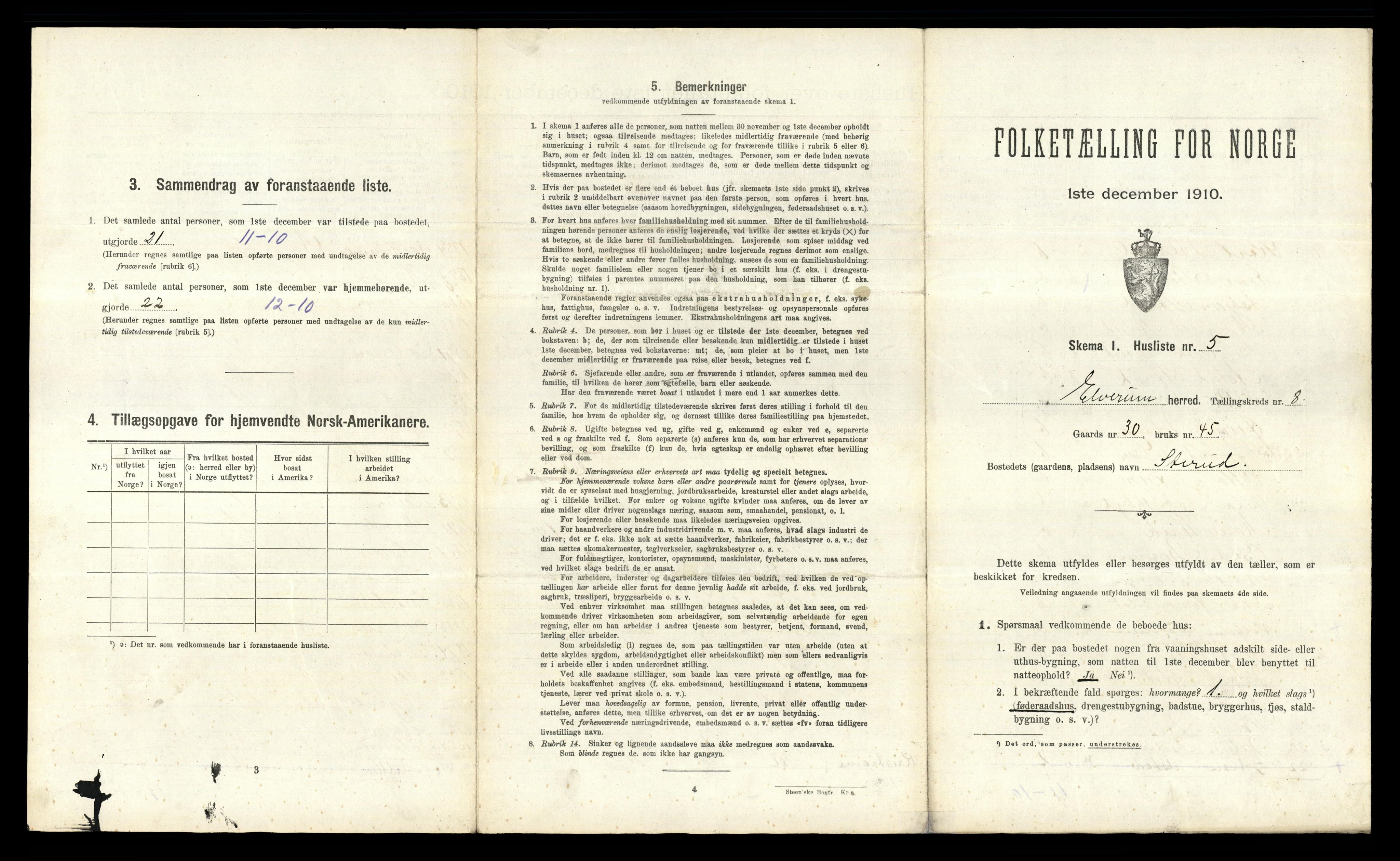 RA, 1910 census for Elverum, 1910, p. 745