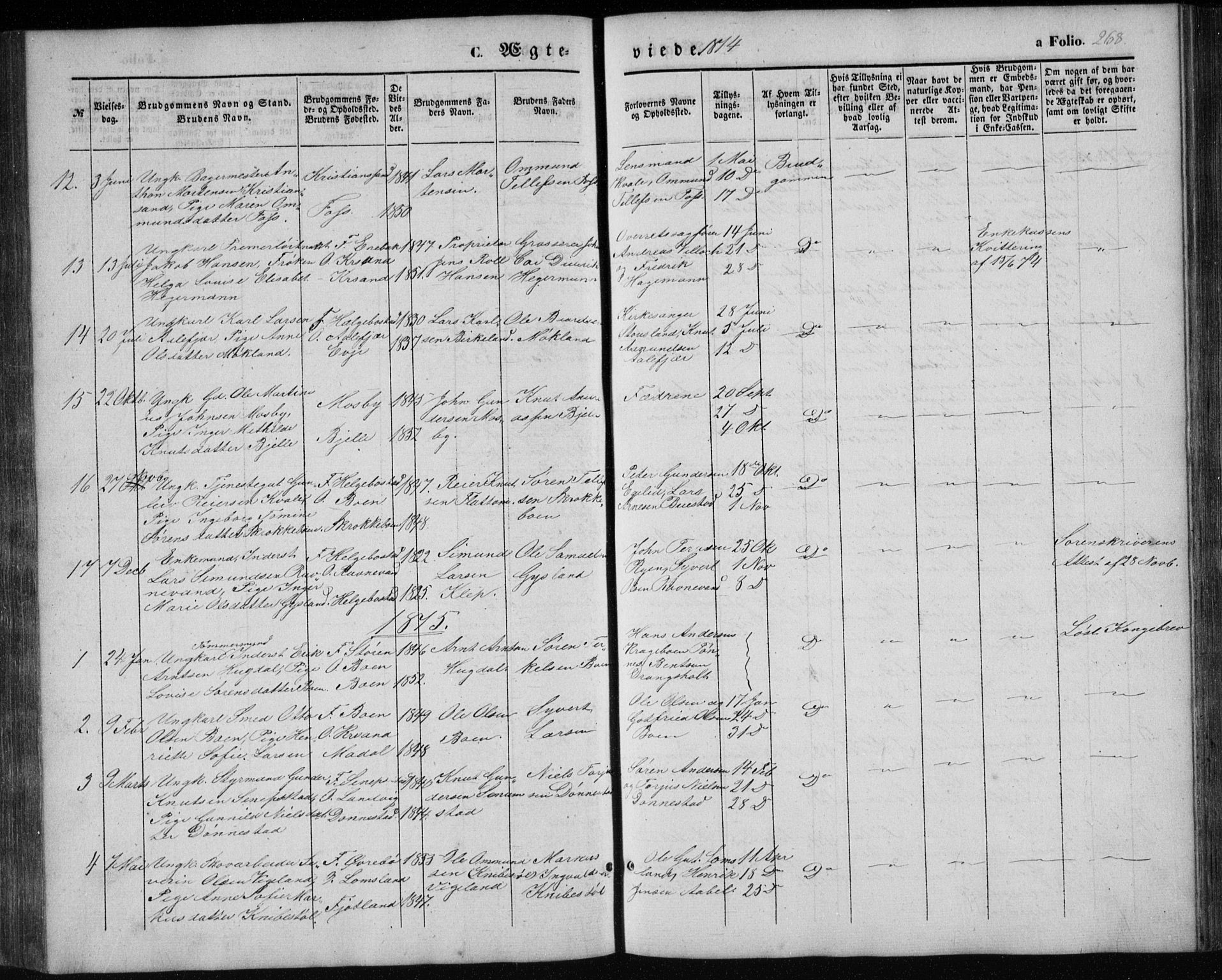 Tveit sokneprestkontor, AV/SAK-1111-0043/F/Fb/L0003: Parish register (copy) no. B 3, 1854-1886, p. 268