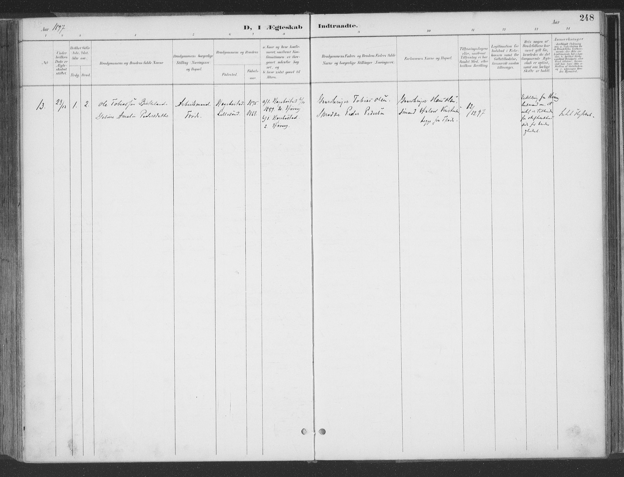 Høvåg sokneprestkontor, AV/SAK-1111-0025/F/Fa/L0006: Parish register (official) no. A 6, 1894-1923, p. 248