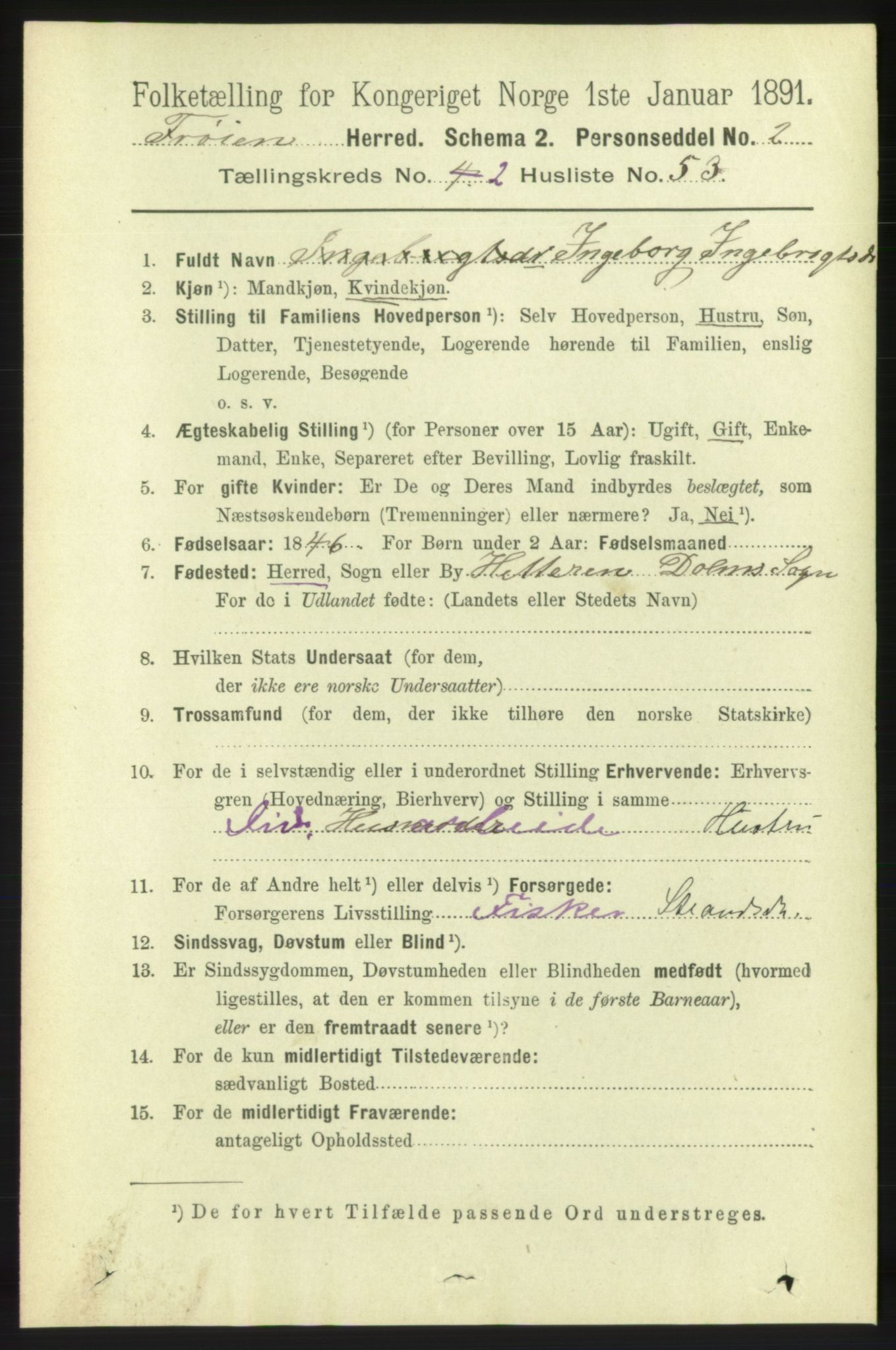 RA, 1891 census for 1619 Frøya, 1891, p. 1325