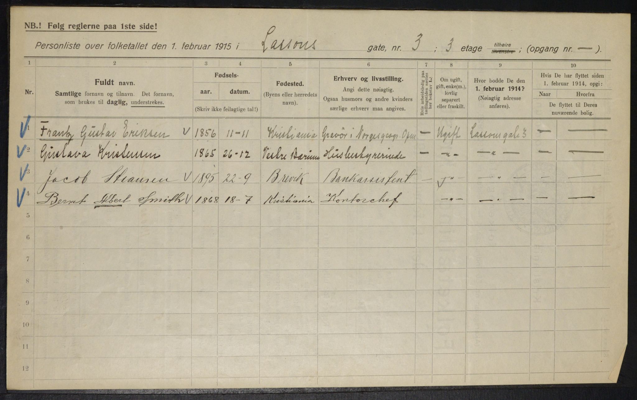 OBA, Municipal Census 1915 for Kristiania, 1915, p. 56729