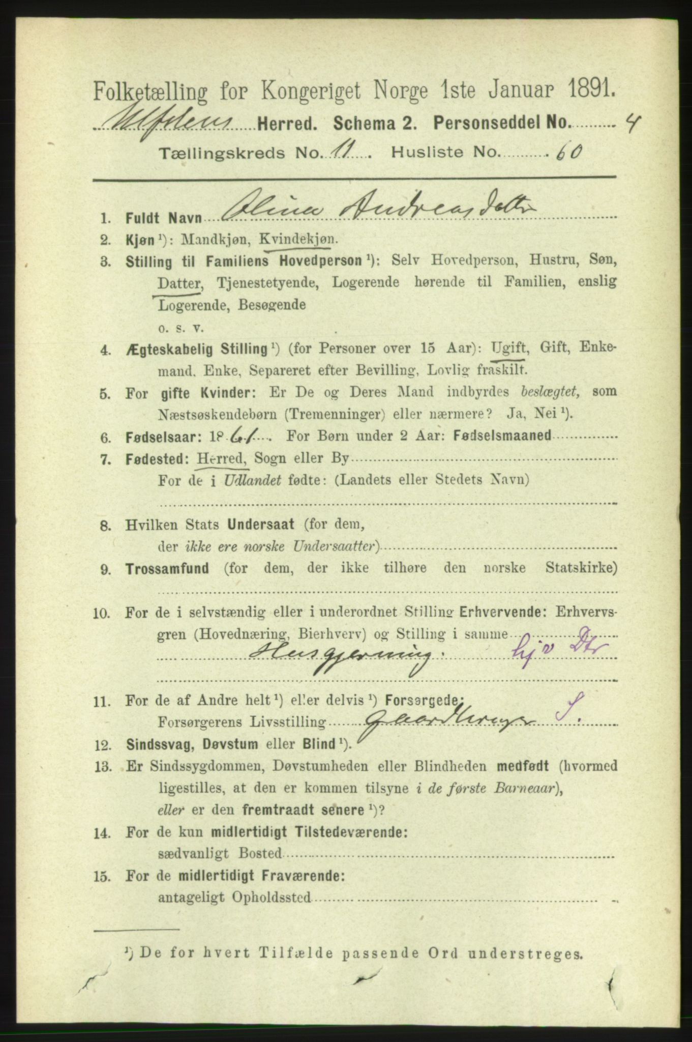 RA, 1891 census for 1516 Ulstein, 1891, p. 3798