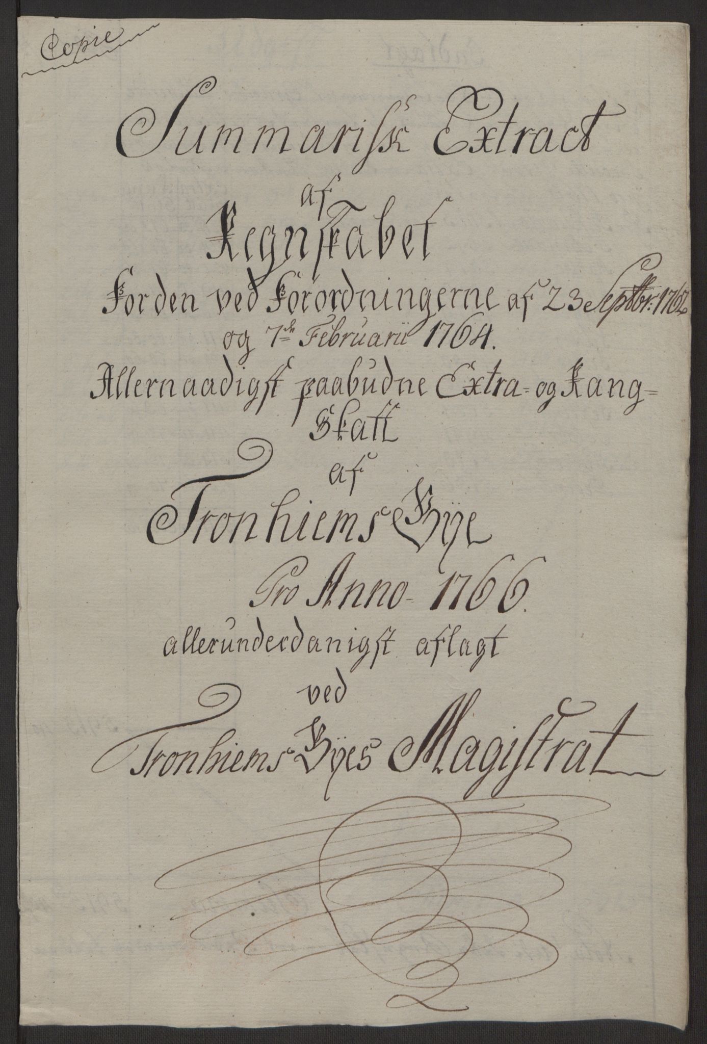 Rentekammeret inntil 1814, Reviderte regnskaper, Byregnskaper, AV/RA-EA-4066/R/Rs/L0516/0001: [S9] Kontribusjonsregnskap / Ekstraskatt, 1762-1767, p. 355