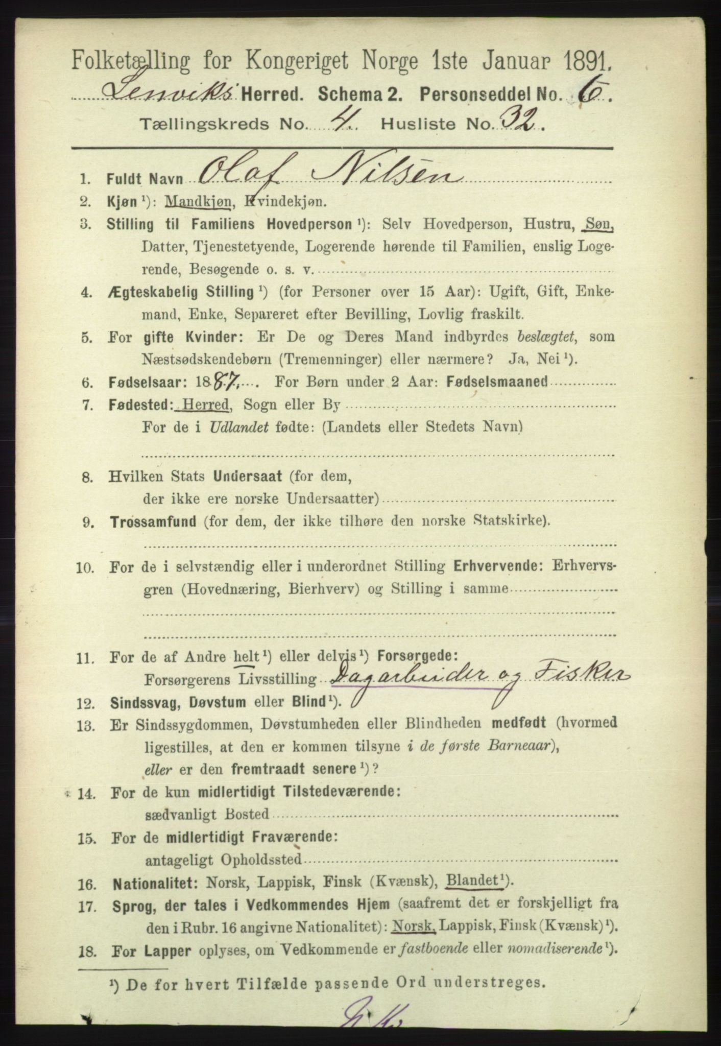 RA, 1891 census for 1931 Lenvik, 1891, p. 2103