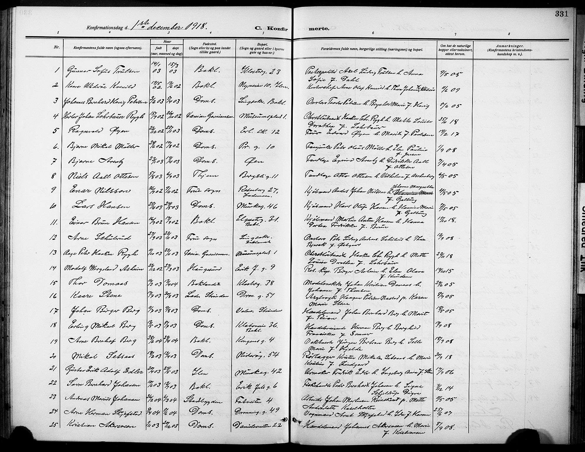 Ministerialprotokoller, klokkerbøker og fødselsregistre - Sør-Trøndelag, SAT/A-1456/601/L0096: Parish register (copy) no. 601C14, 1911-1931, p. 331