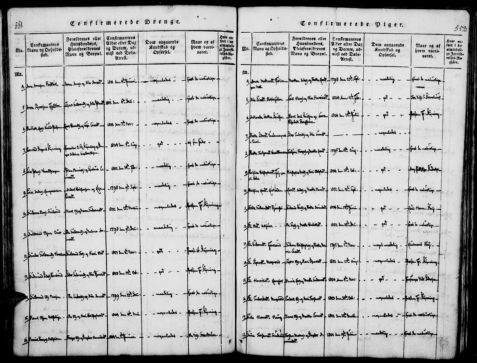 Vinger prestekontor, AV/SAH-PREST-024/H/Ha/Haa/L0006: Parish register (official) no. 6, 1814-1825, p. 551-552