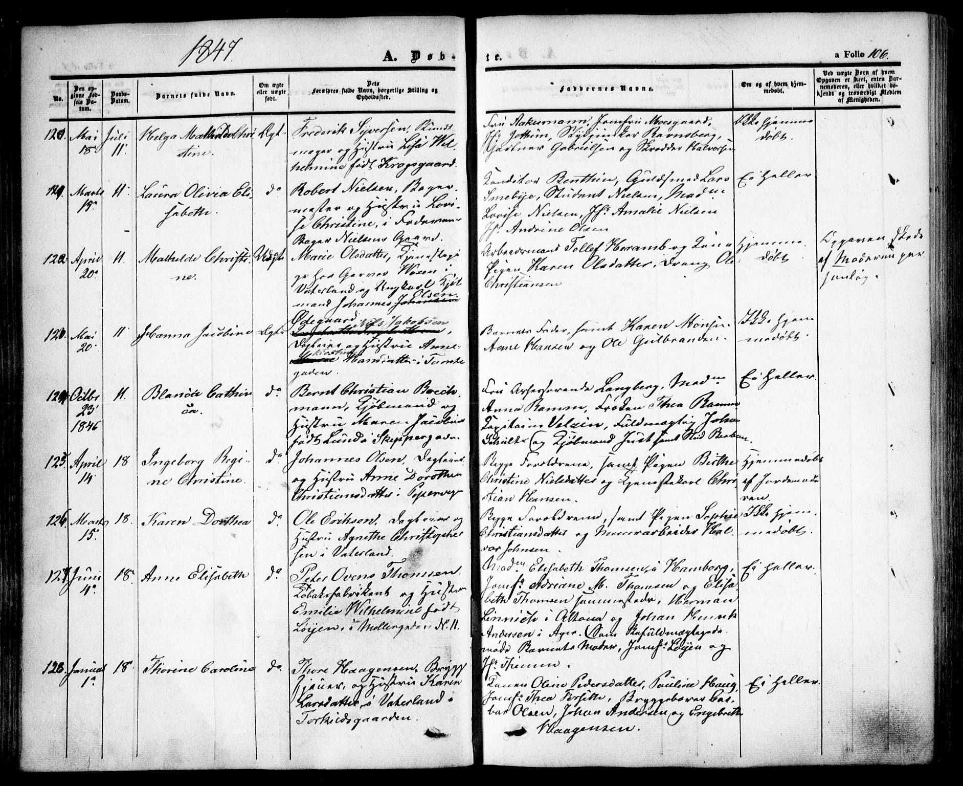 Oslo domkirke Kirkebøker, SAO/A-10752/F/Fa/L0013: Parish register (official) no. 13, 1844-1864, p. 106