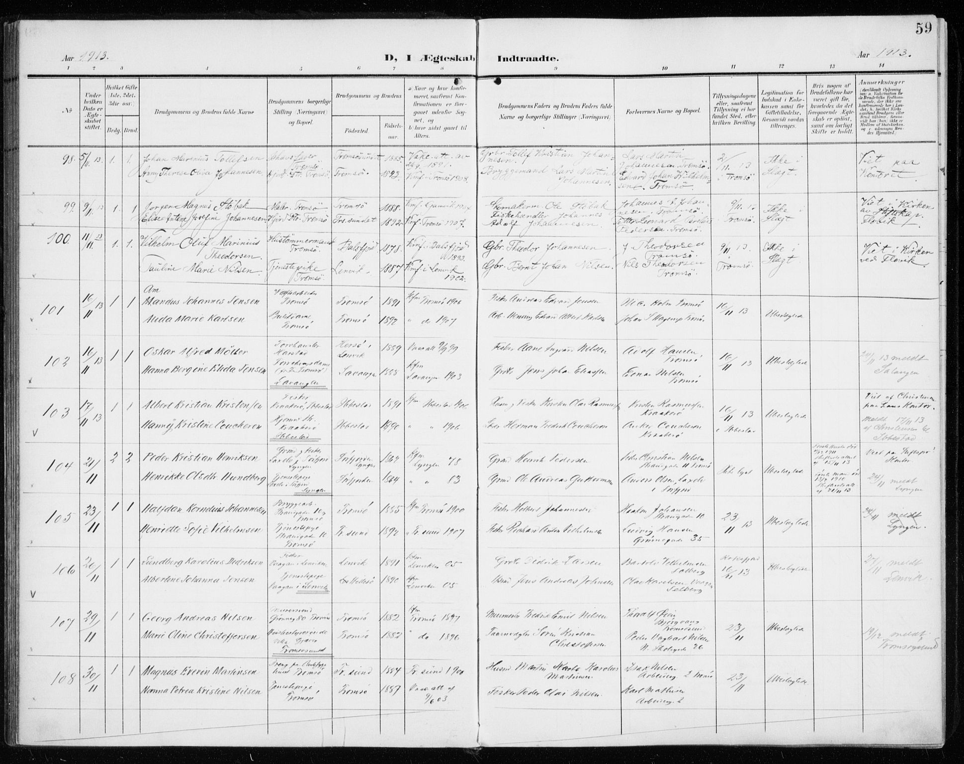 Tromsø sokneprestkontor/stiftsprosti/domprosti, SATØ/S-1343/G/Ga/L0018kirke: Parish register (official) no. 18, 1907-1917, p. 59