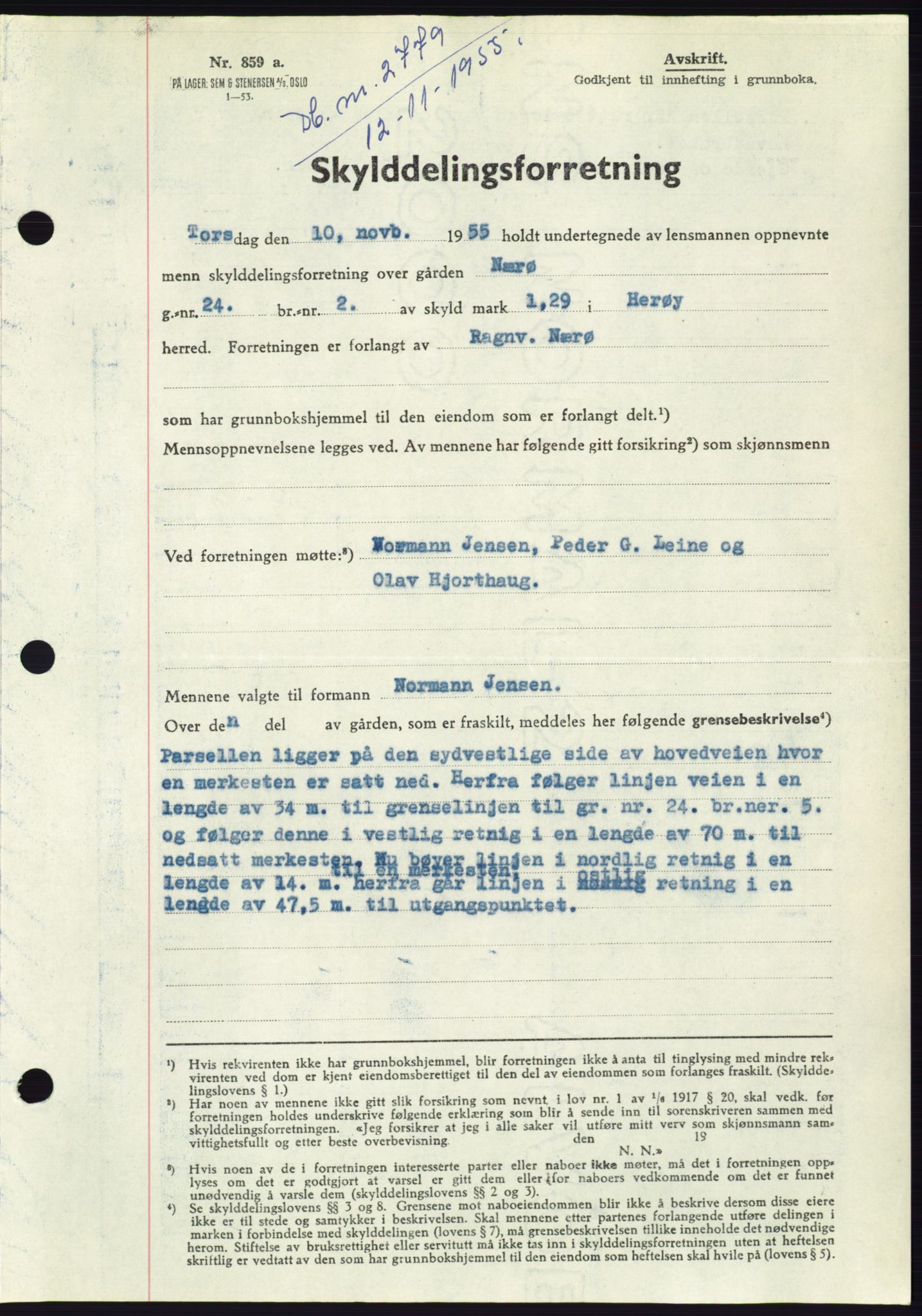 Søre Sunnmøre sorenskriveri, AV/SAT-A-4122/1/2/2C/L0102: Mortgage book no. 28A, 1955-1956, Diary no: : 2779/1955