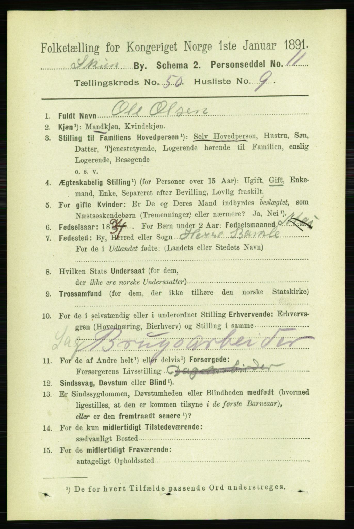 RA, 1891 census for 0806 Skien, 1891, p. 10839