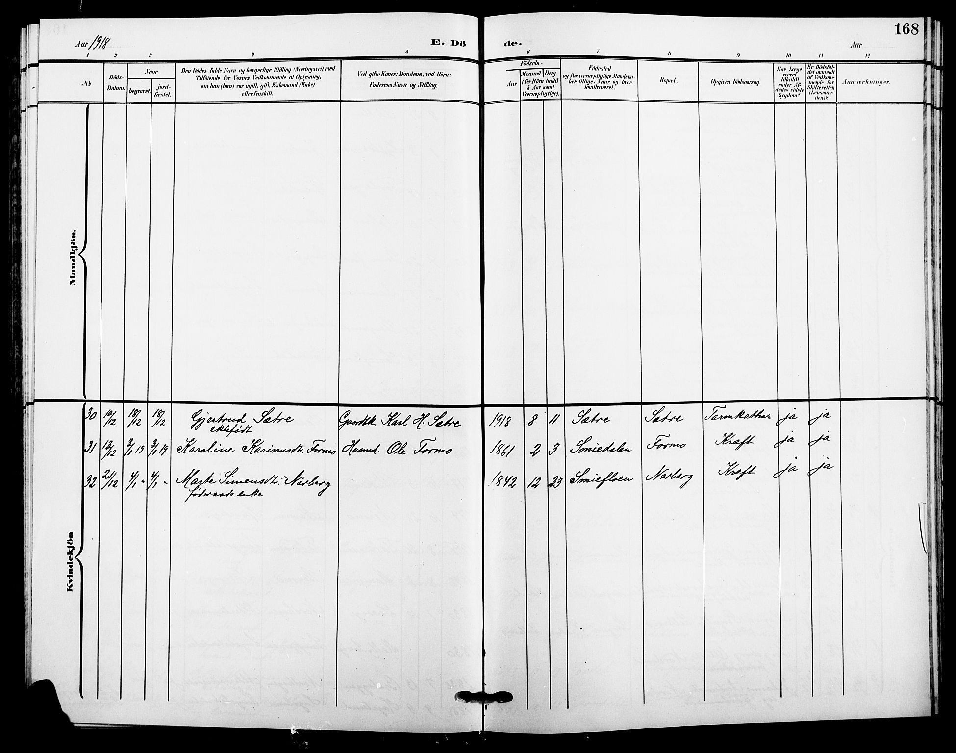 Trysil prestekontor, SAH/PREST-046/H/Ha/Hab/L0009: Parish register (copy) no. 9, 1904-1924, p. 168
