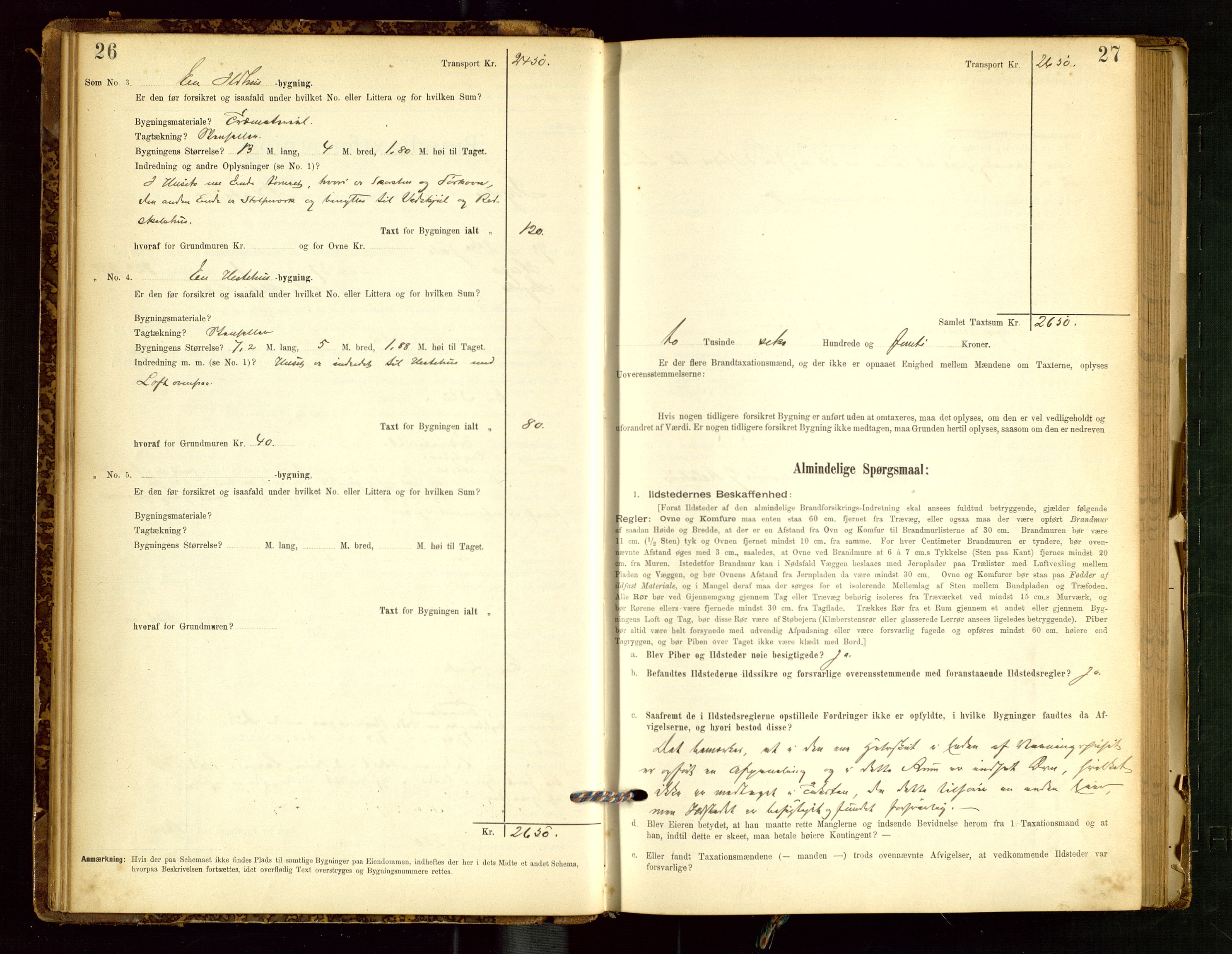 Skjold lensmannskontor, AV/SAST-A-100182/Gob/L0001: "Brandtaxationsprotokol for Skjold Lensmandsdistrikt Ryfylke Fogderi", 1894-1939, p. 26-27