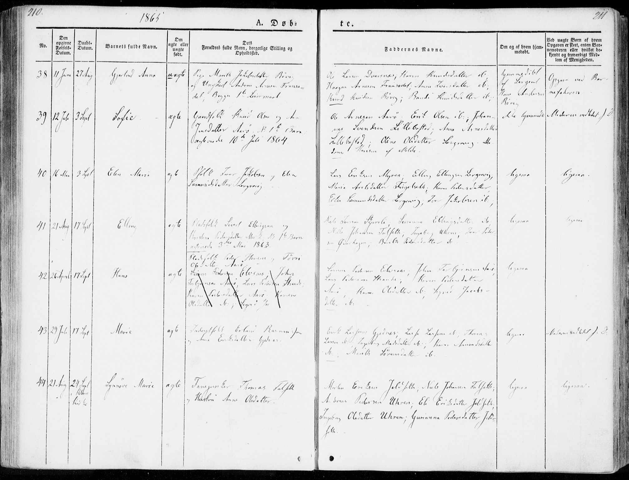 Ministerialprotokoller, klokkerbøker og fødselsregistre - Møre og Romsdal, SAT/A-1454/555/L0653: Parish register (official) no. 555A04, 1843-1869, p. 210-211