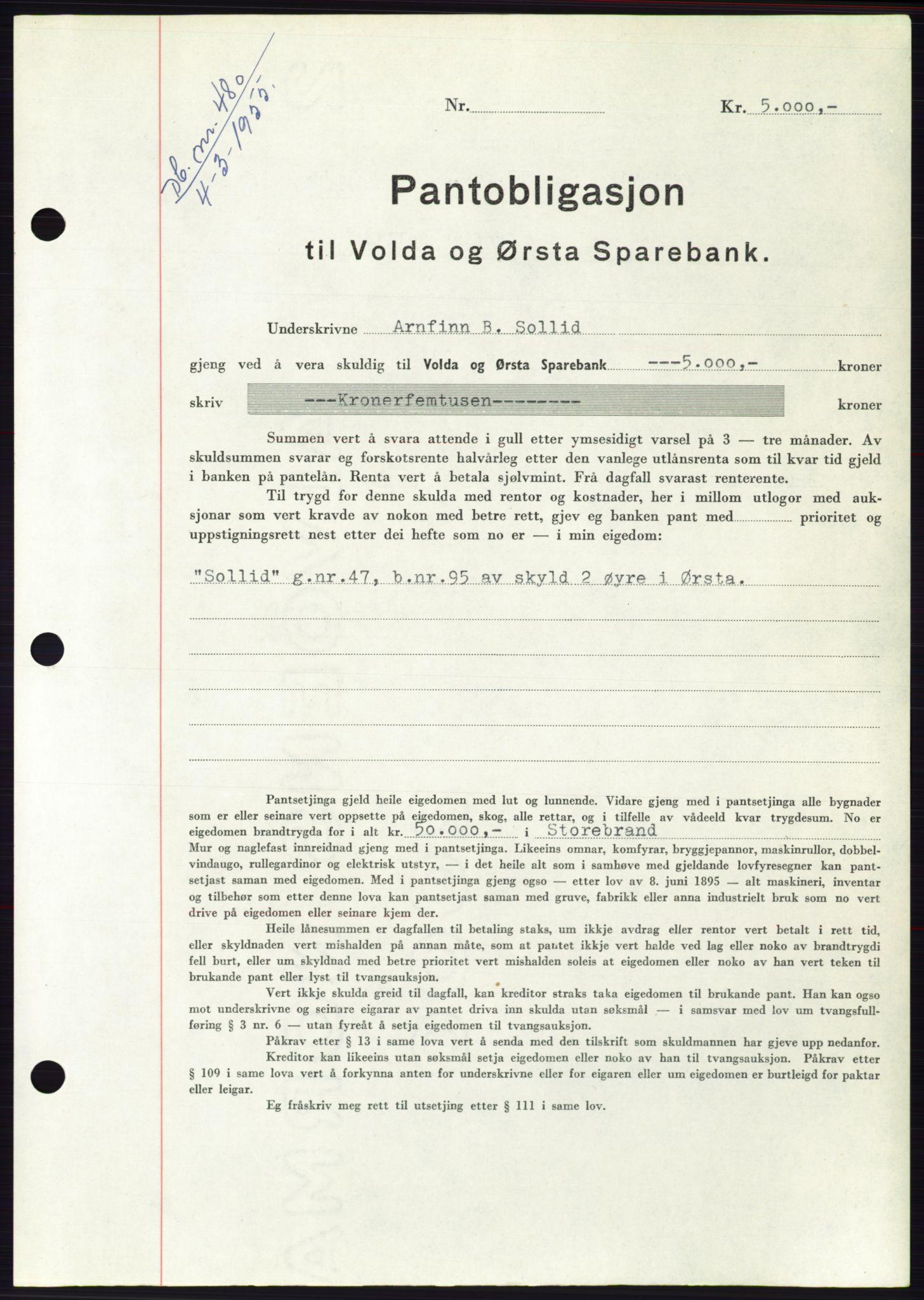 Søre Sunnmøre sorenskriveri, AV/SAT-A-4122/1/2/2C/L0126: Mortgage book no. 14B, 1954-1955, Diary no: : 480/1955