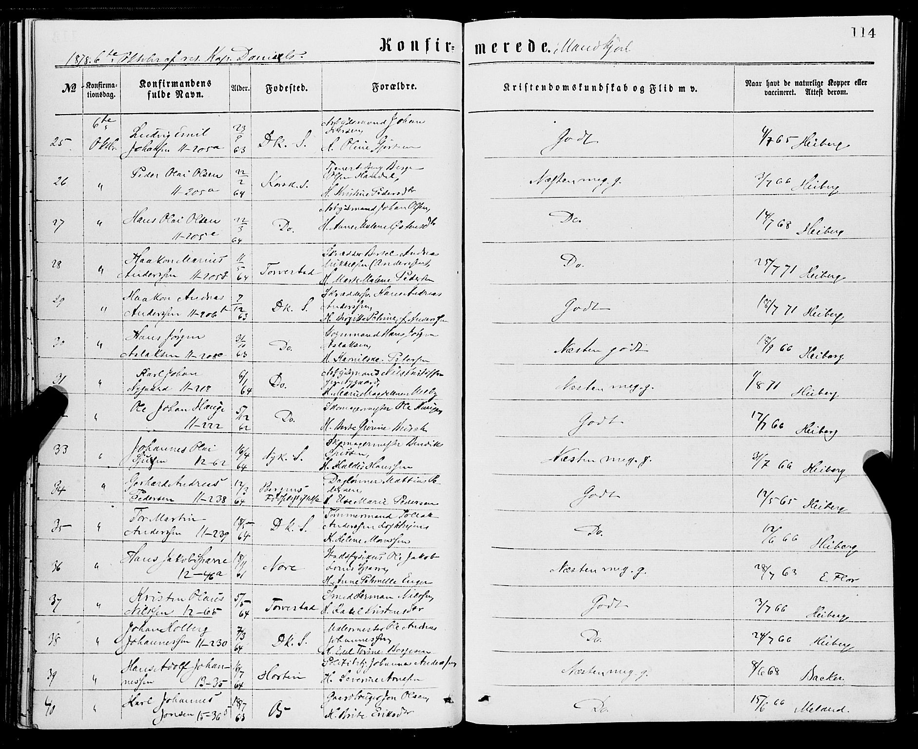 Domkirken sokneprestembete, AV/SAB-A-74801/H/Haa/L0029: Parish register (official) no. C 4, 1864-1879, p. 114