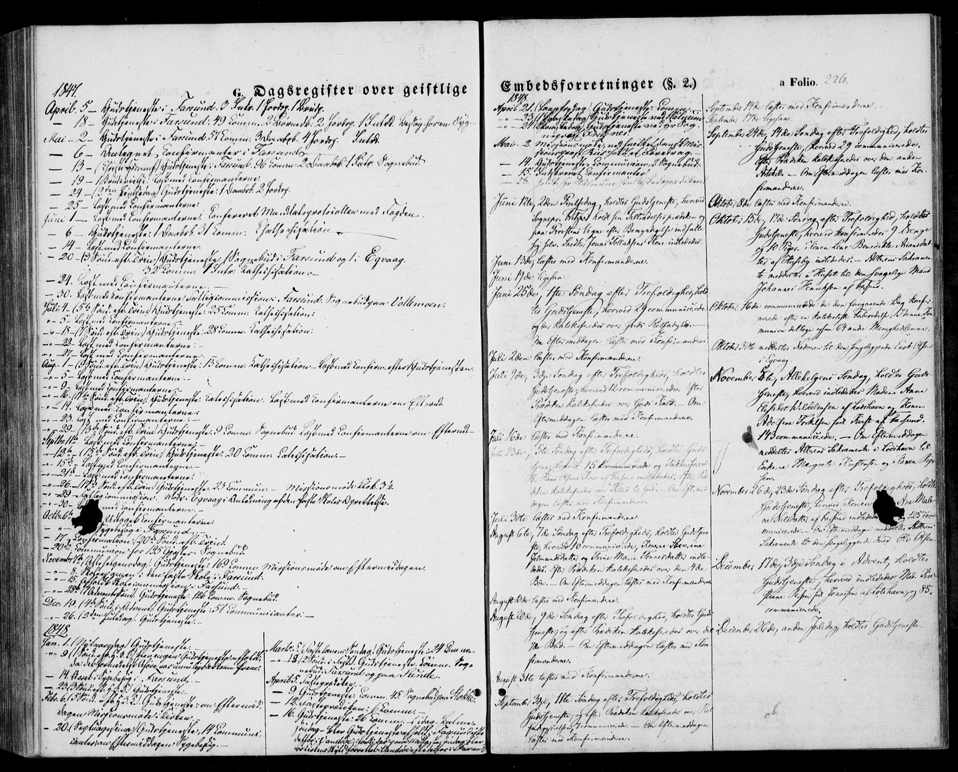 Farsund sokneprestkontor, SAK/1111-0009/F/Fa/L0004: Parish register (official) no. A 4, 1847-1863, p. 226