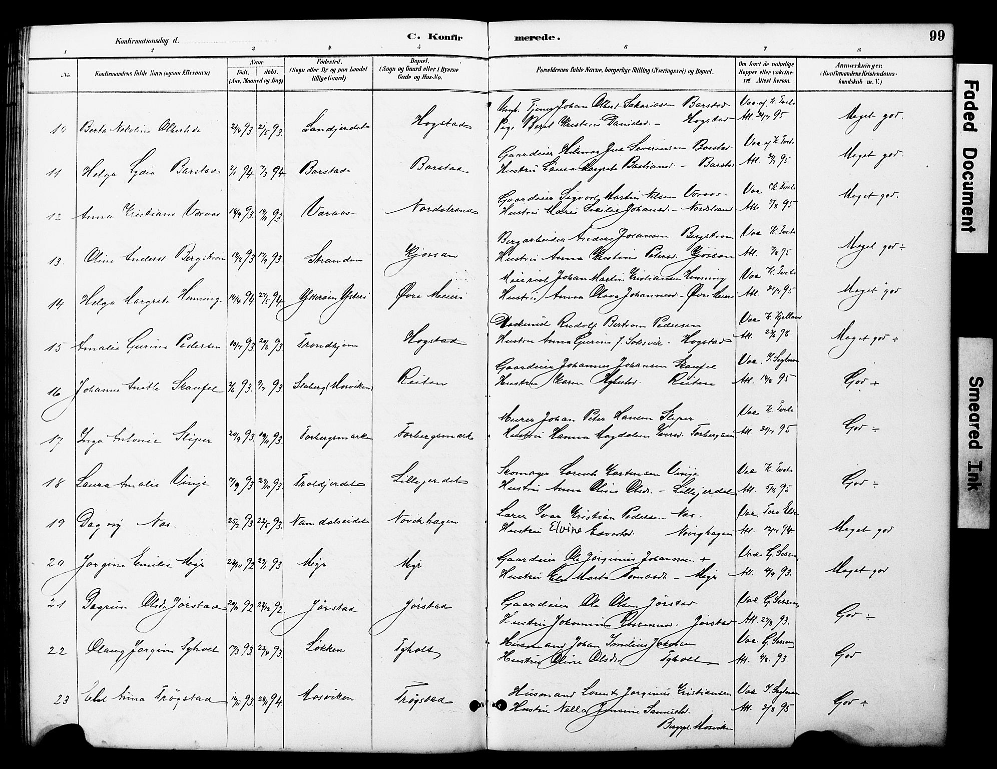 Ministerialprotokoller, klokkerbøker og fødselsregistre - Nord-Trøndelag, SAT/A-1458/722/L0226: Parish register (copy) no. 722C02, 1889-1927, p. 99