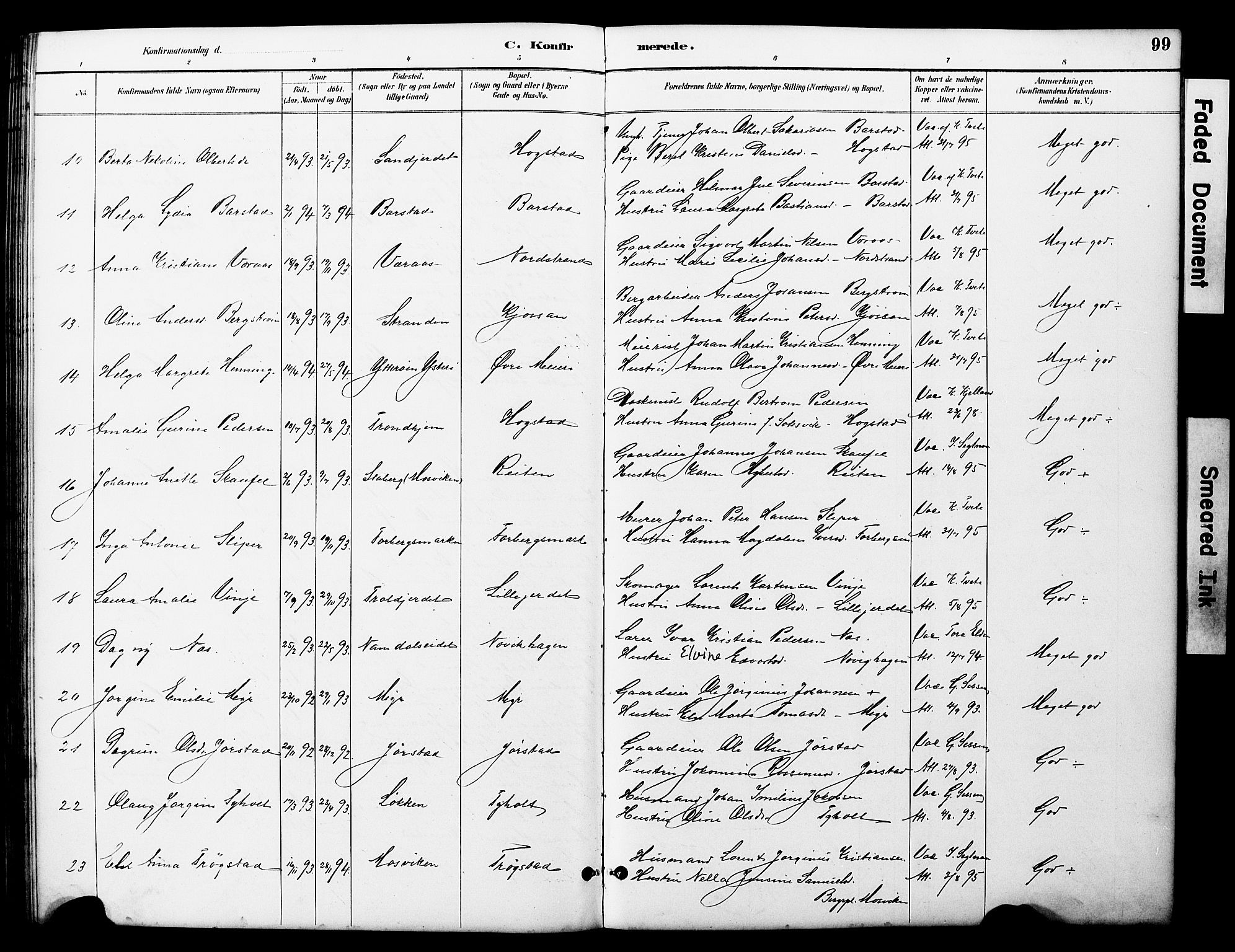 Ministerialprotokoller, klokkerbøker og fødselsregistre - Nord-Trøndelag, AV/SAT-A-1458/722/L0226: Parish register (copy) no. 722C02, 1889-1927, p. 99