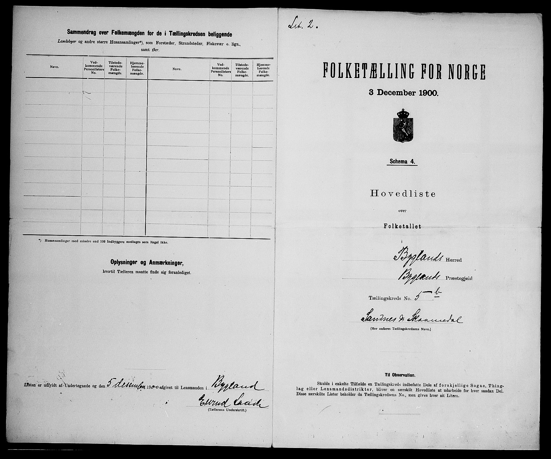 SAK, 1900 census for Bygland, 1900, p. 26