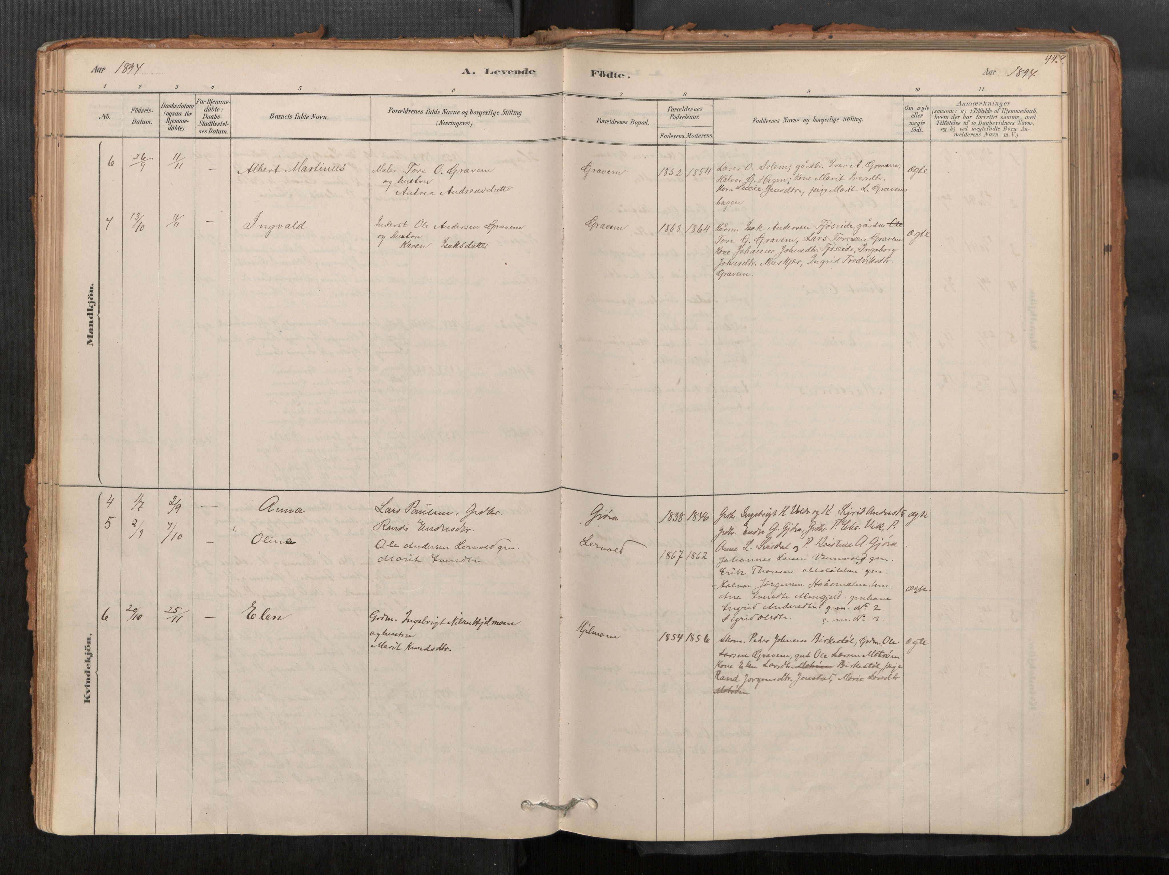 Sunndal sokneprestkontor, AV/SAT-A-1085/1/I/I1/I1a/L0001: Parish register (official) no. 1, 1877-1914, p. 44