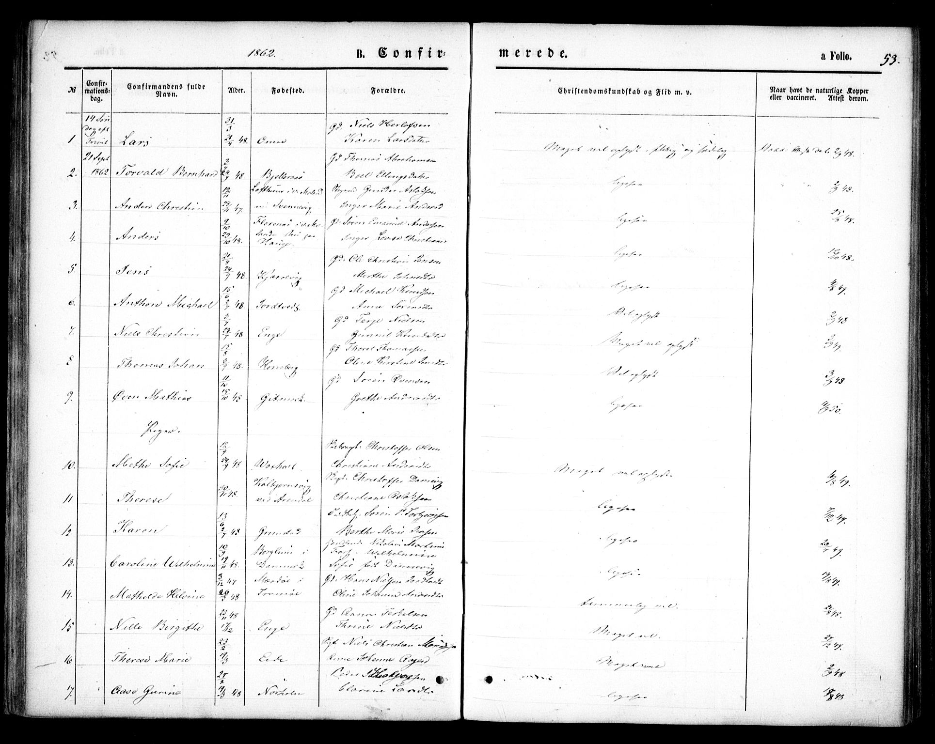 Hommedal sokneprestkontor, SAK/1111-0023/F/Fa/Faa/L0002: Parish register (official) no. A 2, 1861-1884, p. 53