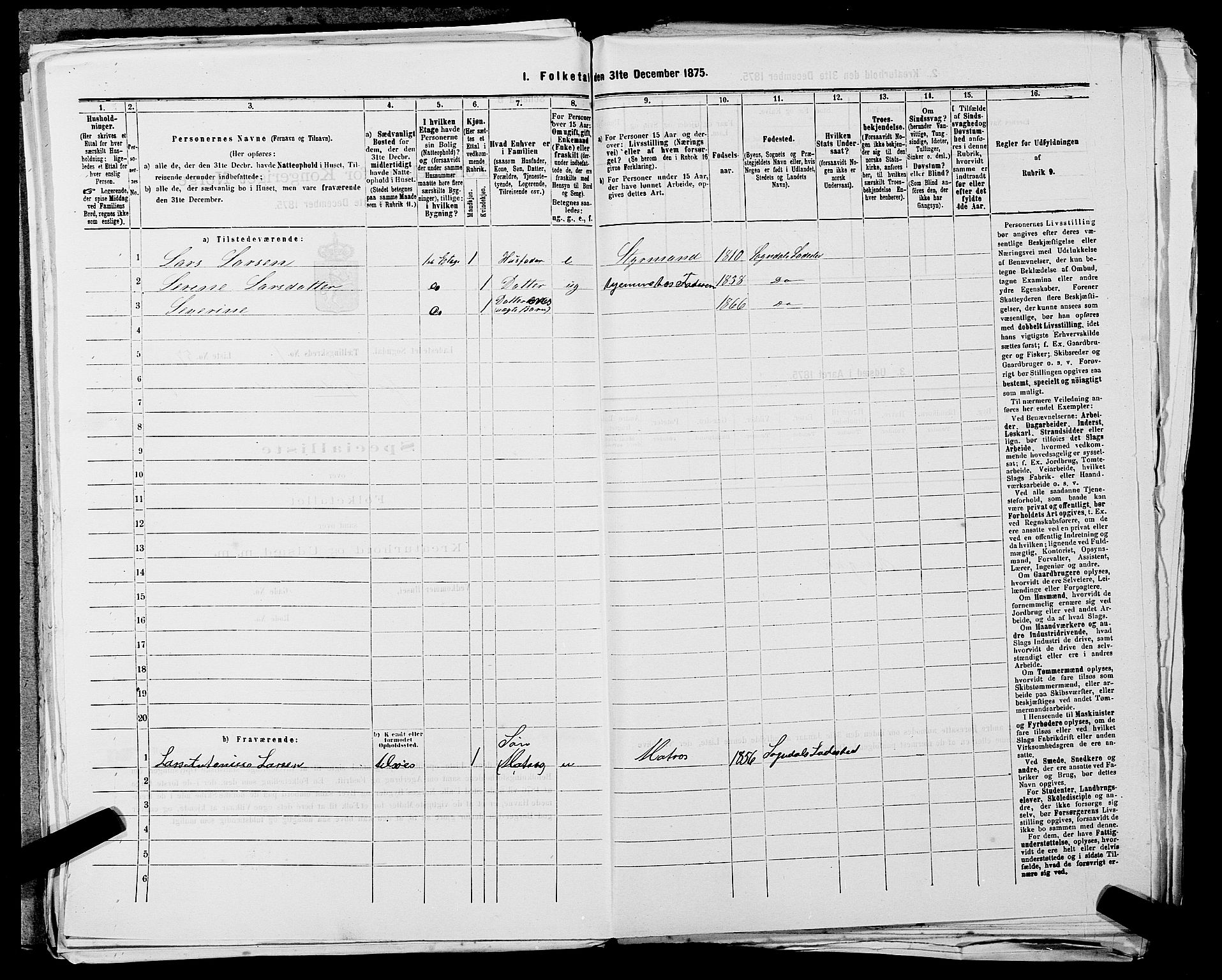 SAST, 1875 census for 1107B Sokndal/Sokndal, 1875, p. 118