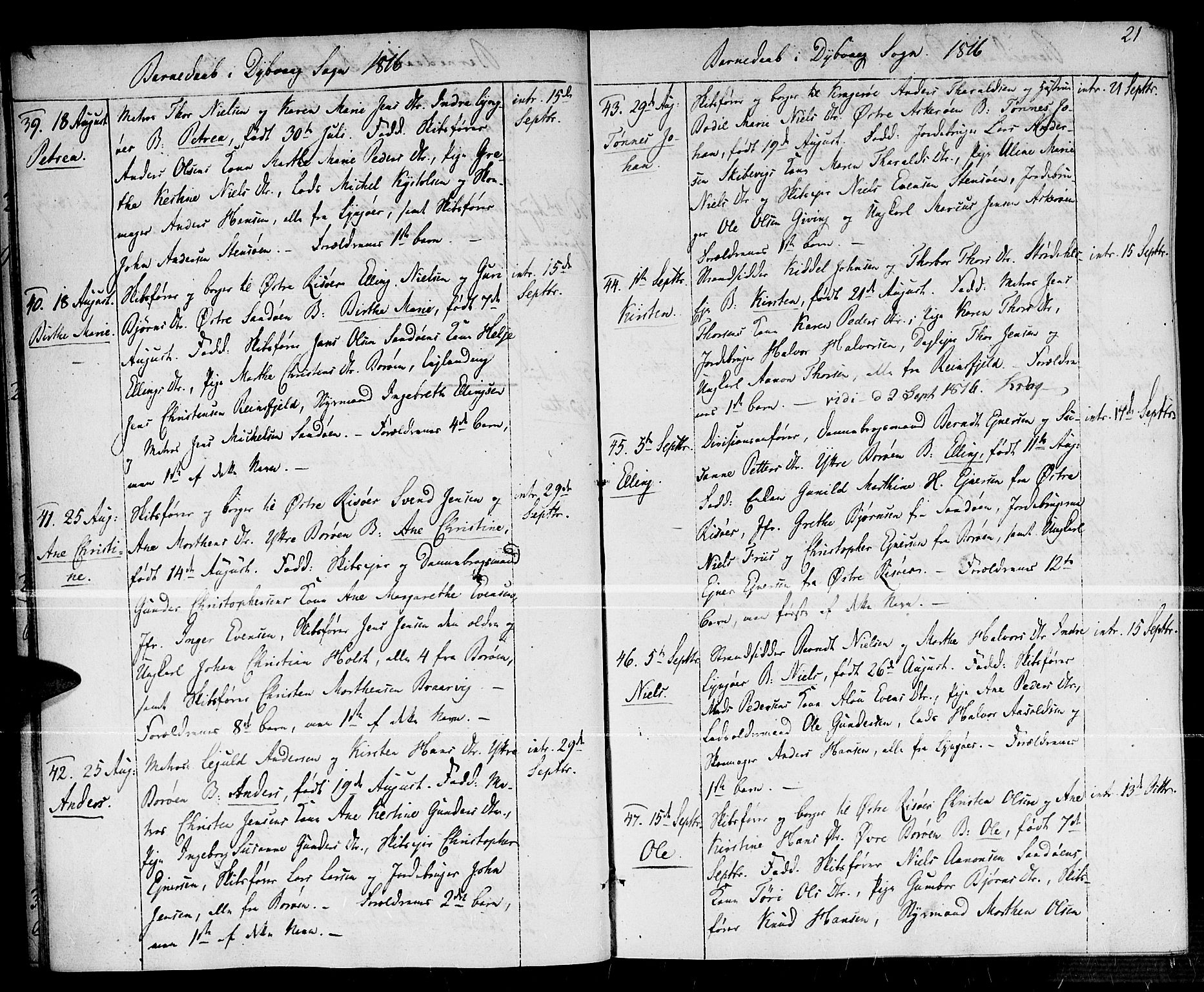 Dypvåg sokneprestkontor, AV/SAK-1111-0007/F/Fa/Faa/L0002: Parish register (official) no. A 2/ 1, 1813-1824, p. 21