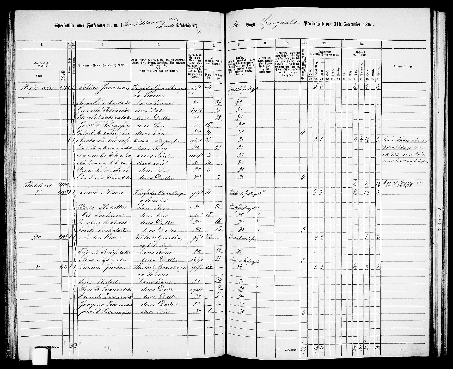 RA, 1865 census for Lyngdal, 1865, p. 178