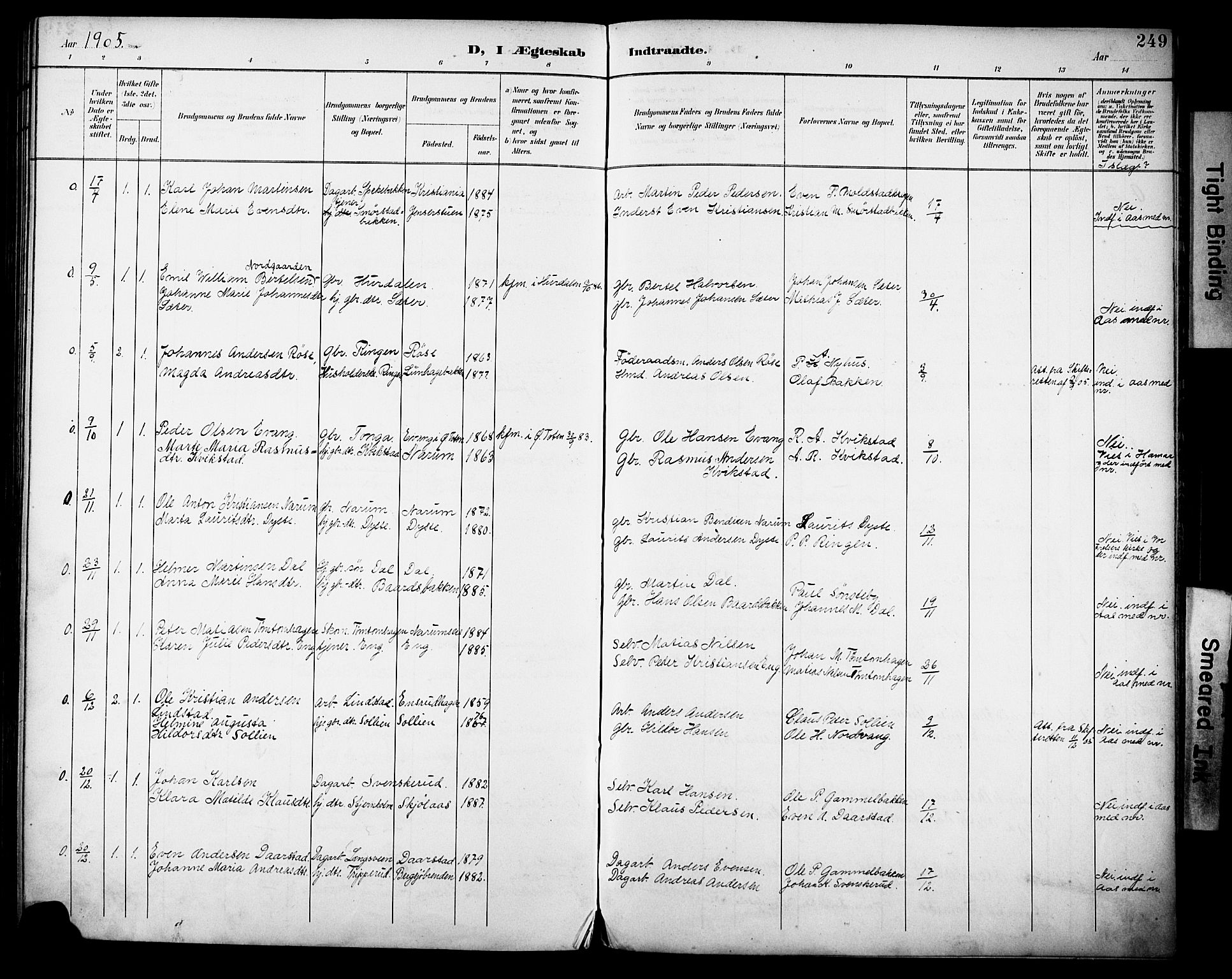 Vestre Toten prestekontor, SAH/PREST-108/H/Ha/Haa/L0013: Parish register (official) no. 13, 1895-1911, p. 249