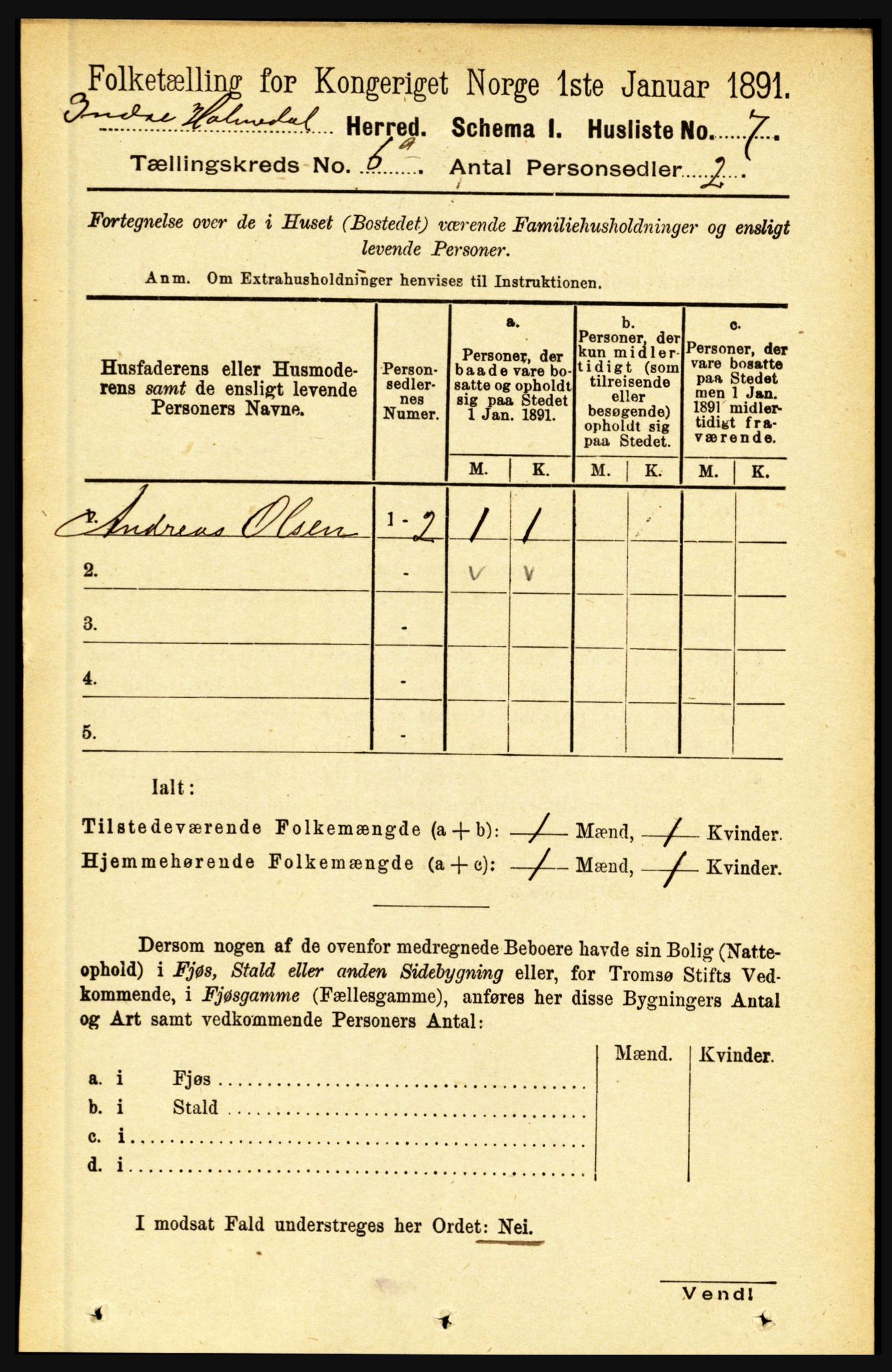 RA, 1891 census for 1430 Indre Holmedal, 1891, p. 2400