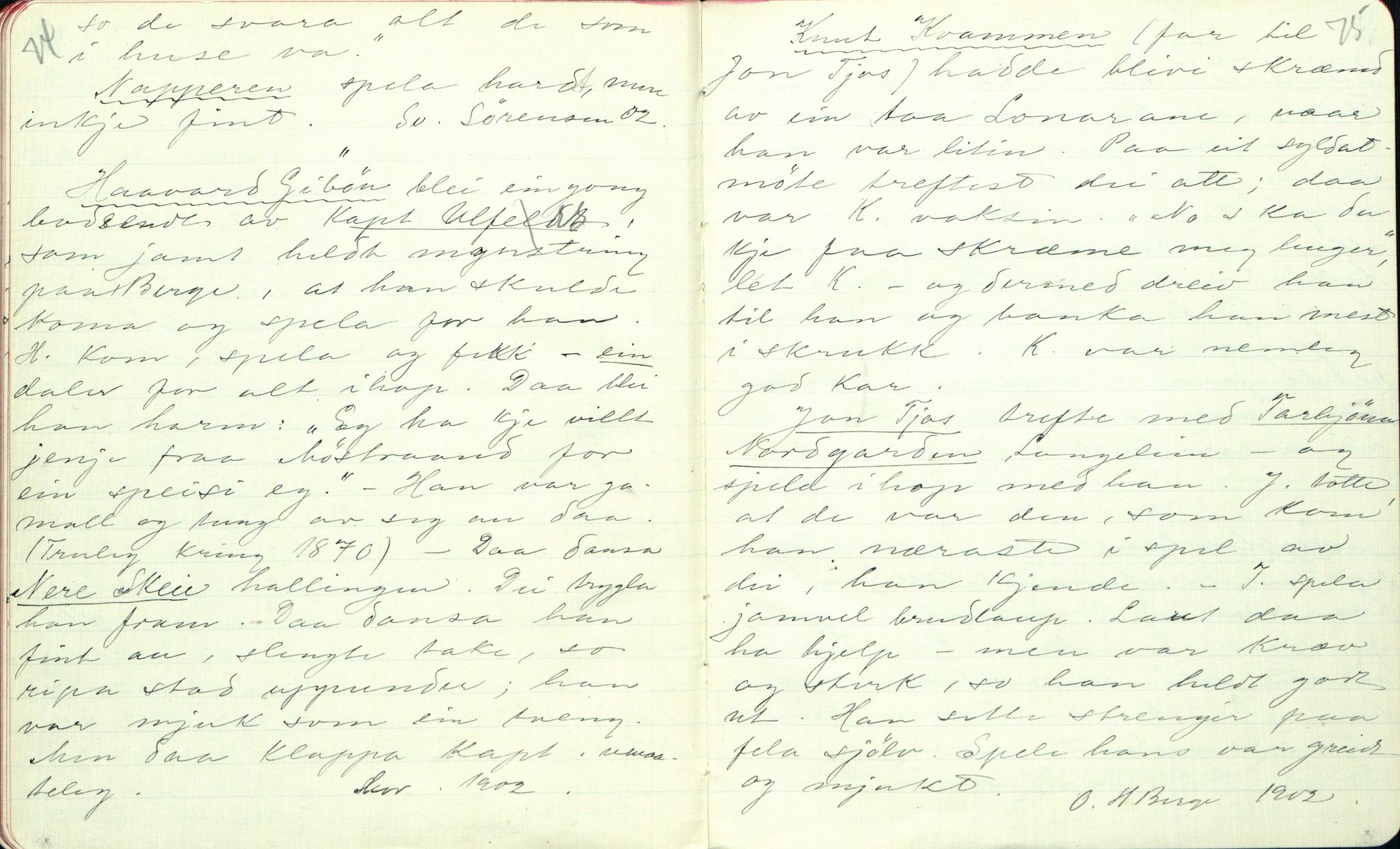 Rikard Berge, TEMU/TGM-A-1003/F/L0001/0018: 001-030 Innholdslister / 14. Folkemusik, 1902, p. 74-75