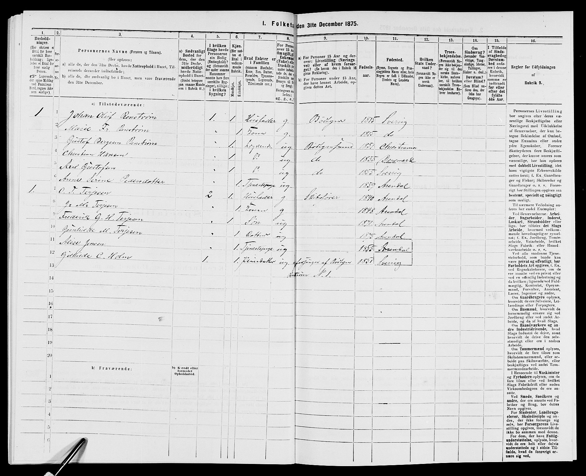 SAK, 1875 census for 0903P Arendal, 1875, p. 818