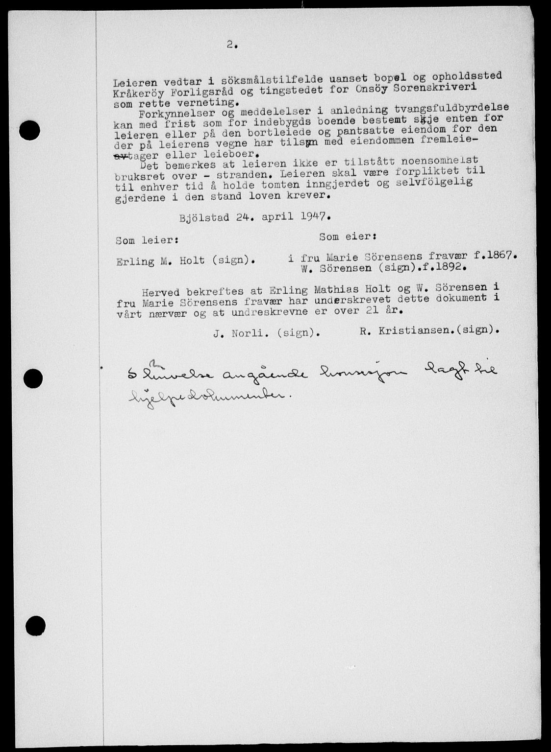Onsøy sorenskriveri, SAO/A-10474/G/Ga/Gab/L0021: Mortgage book no. II A-21, 1947-1947, Diary no: : 2249/1947