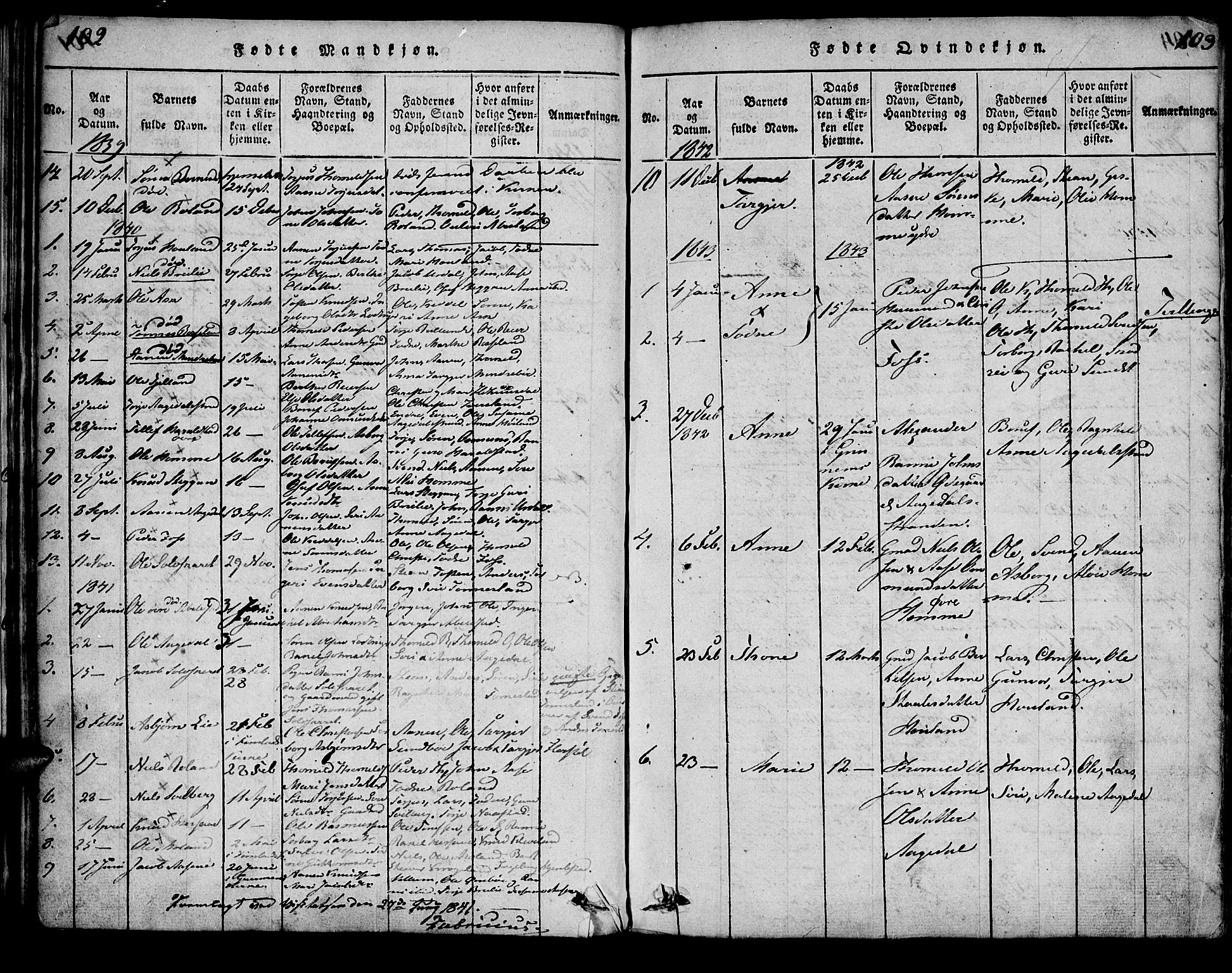 Bjelland sokneprestkontor, AV/SAK-1111-0005/F/Fa/Faa/L0002: Parish register (official) no. A 2, 1816-1866, p. 102-103