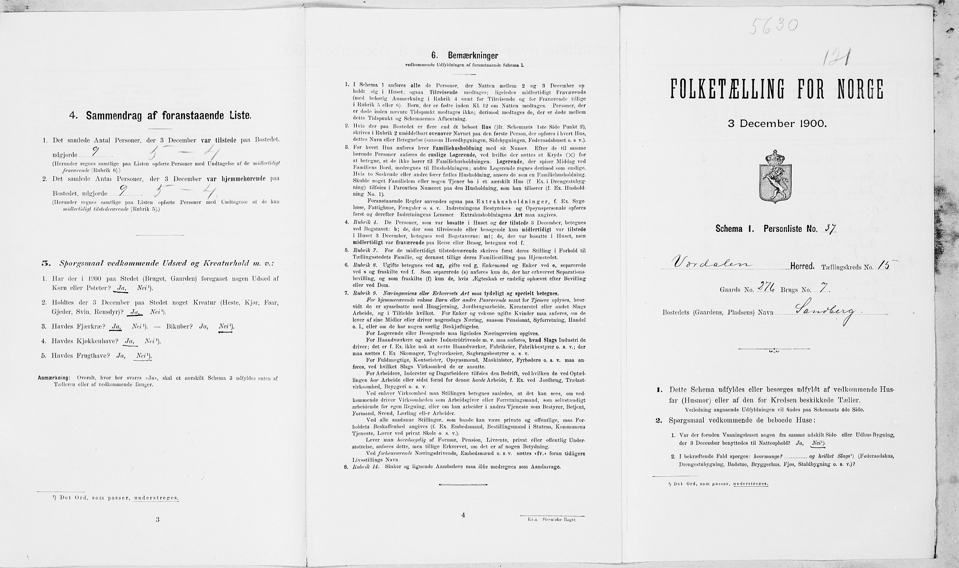 SAT, 1900 census for Verdal, 1900, p. 139