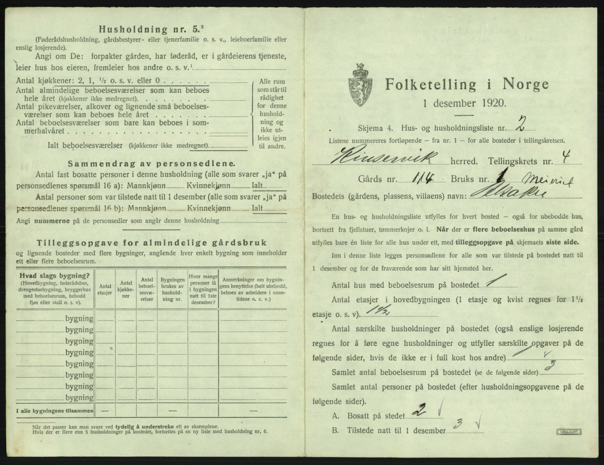 SAB, 1920 census for Kinsarvik, 1920, p. 314