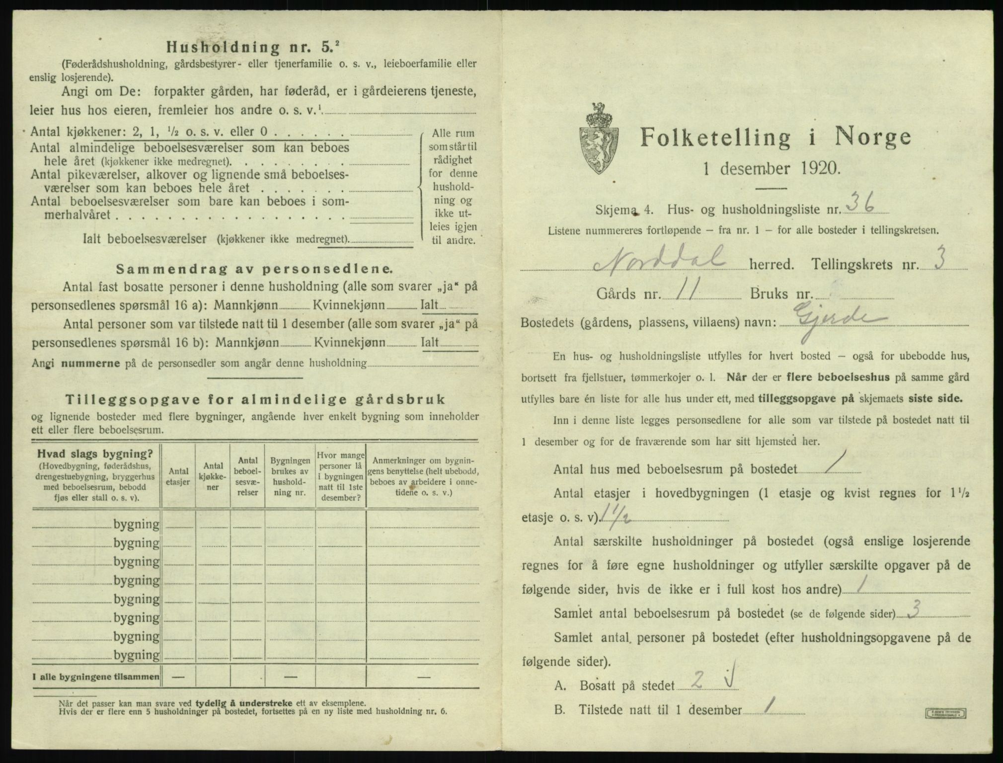 SAT, 1920 census for Norddal, 1920, p. 313