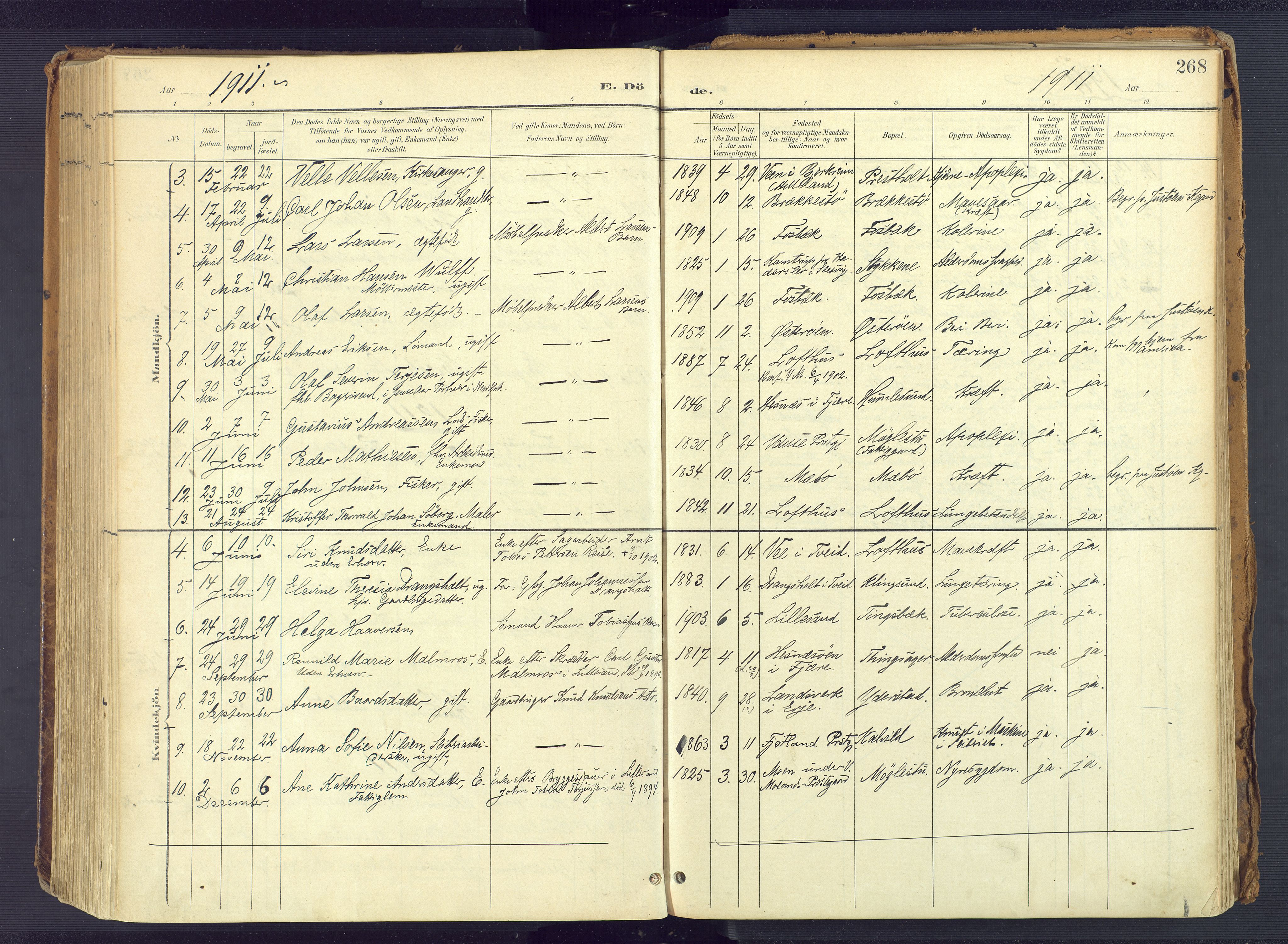 Vestre Moland sokneprestkontor, AV/SAK-1111-0046/F/Fa/Fab/L0010: Parish register (official) no. A 10, 1900-1926, p. 268