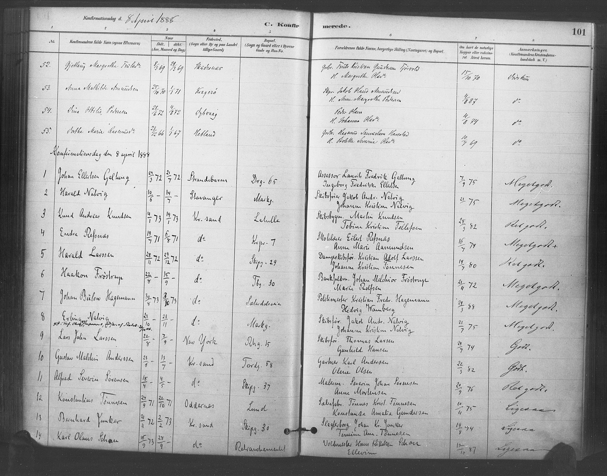 Kristiansand domprosti, AV/SAK-1112-0006/F/Fa/L0018: Parish register (official) no. A 17, 1880-1892, p. 101
