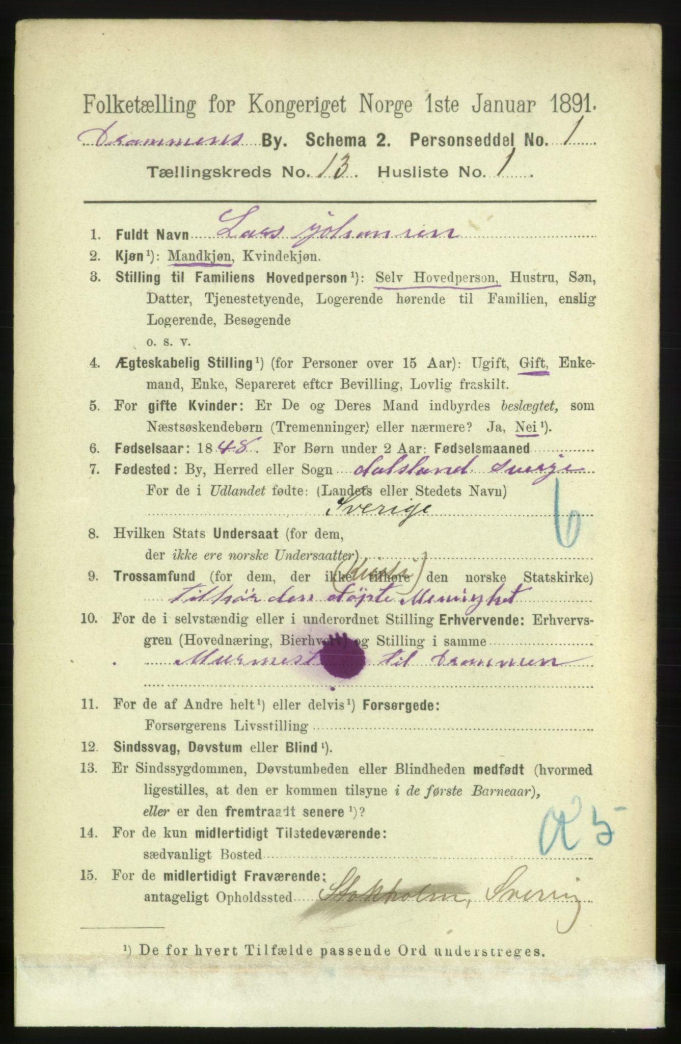 RA, 1891 census for 0602 Drammen, 1891, p. 9477