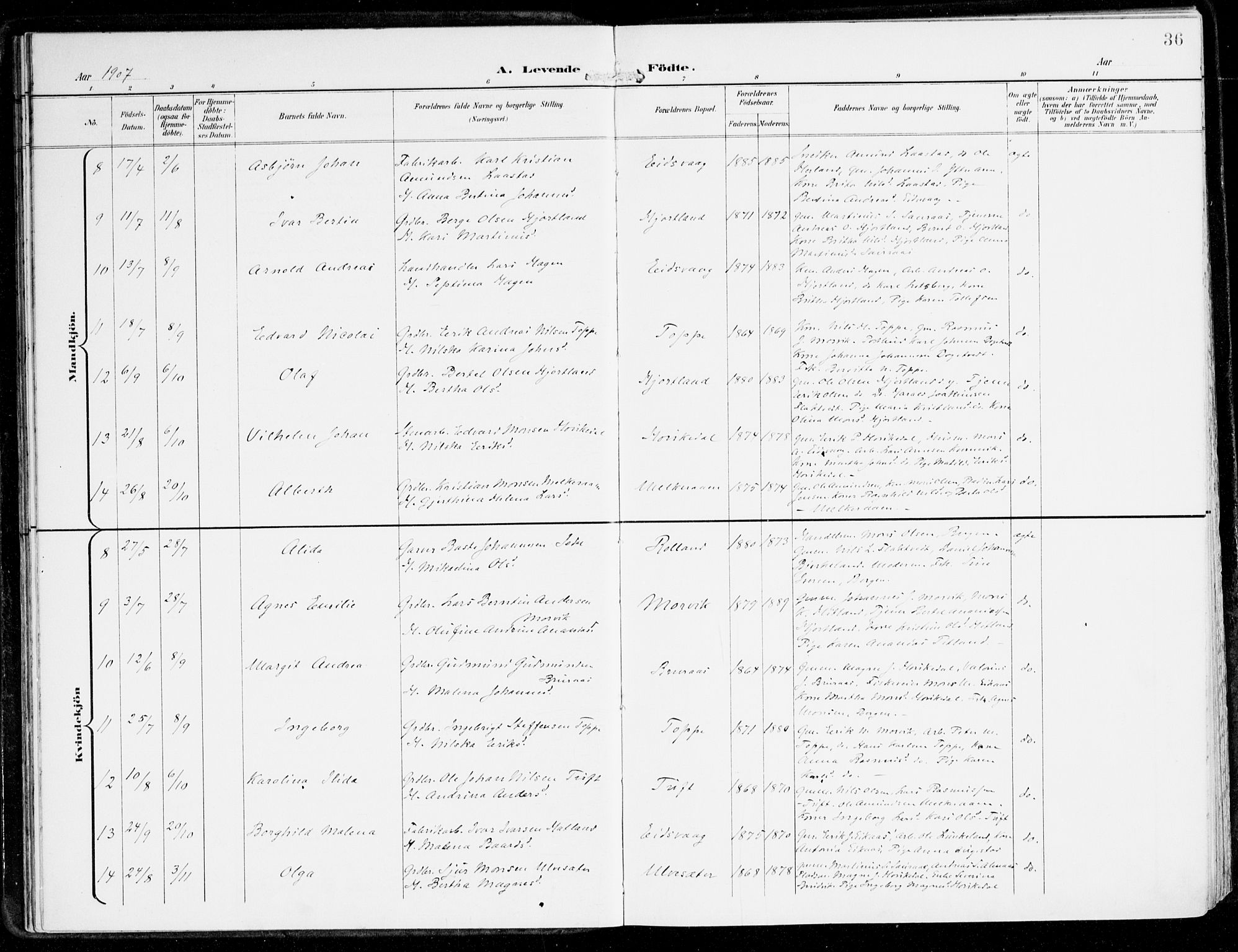 Hamre sokneprestembete, AV/SAB-A-75501/H/Ha/Haa/Haad/L0002: Parish register (official) no. D 2, 1899-1916, p. 36